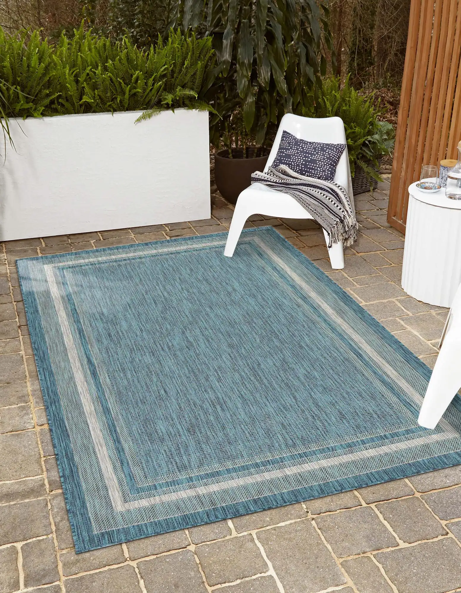 6ft Round Water Resistant, Indoor Outdoor Rugs for Patios, Front Door  Entry, Entryway, Deck, Porch, Balcony, Outside Area Rug for Patio, Blue,  Striped Border