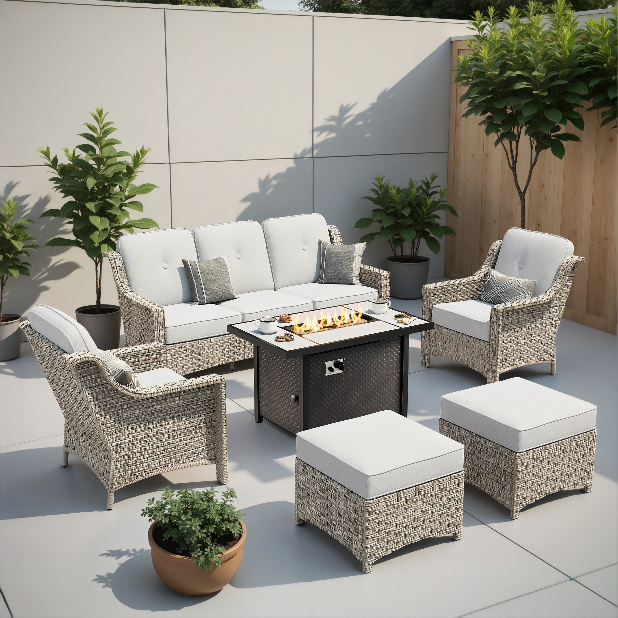 weaxty HMBCFP03-BPAD406 Aireno 6 -Piece Wicker Patio Sofa Conversation Set with Gray Cushions