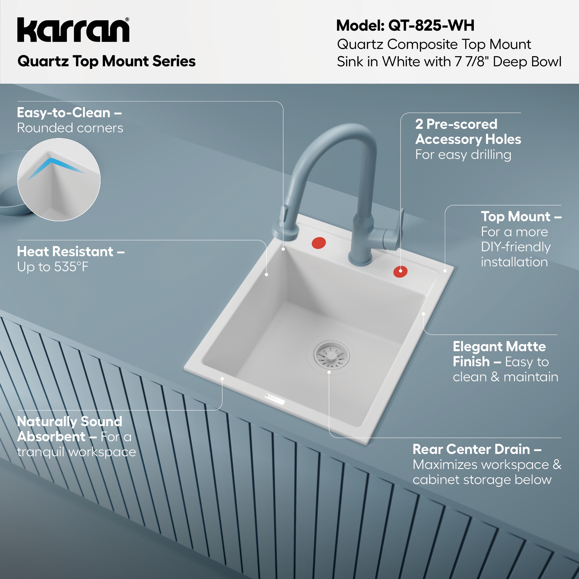 Karran QT-825-WH Bar-Prep-Sinks - Thumbnail View #4