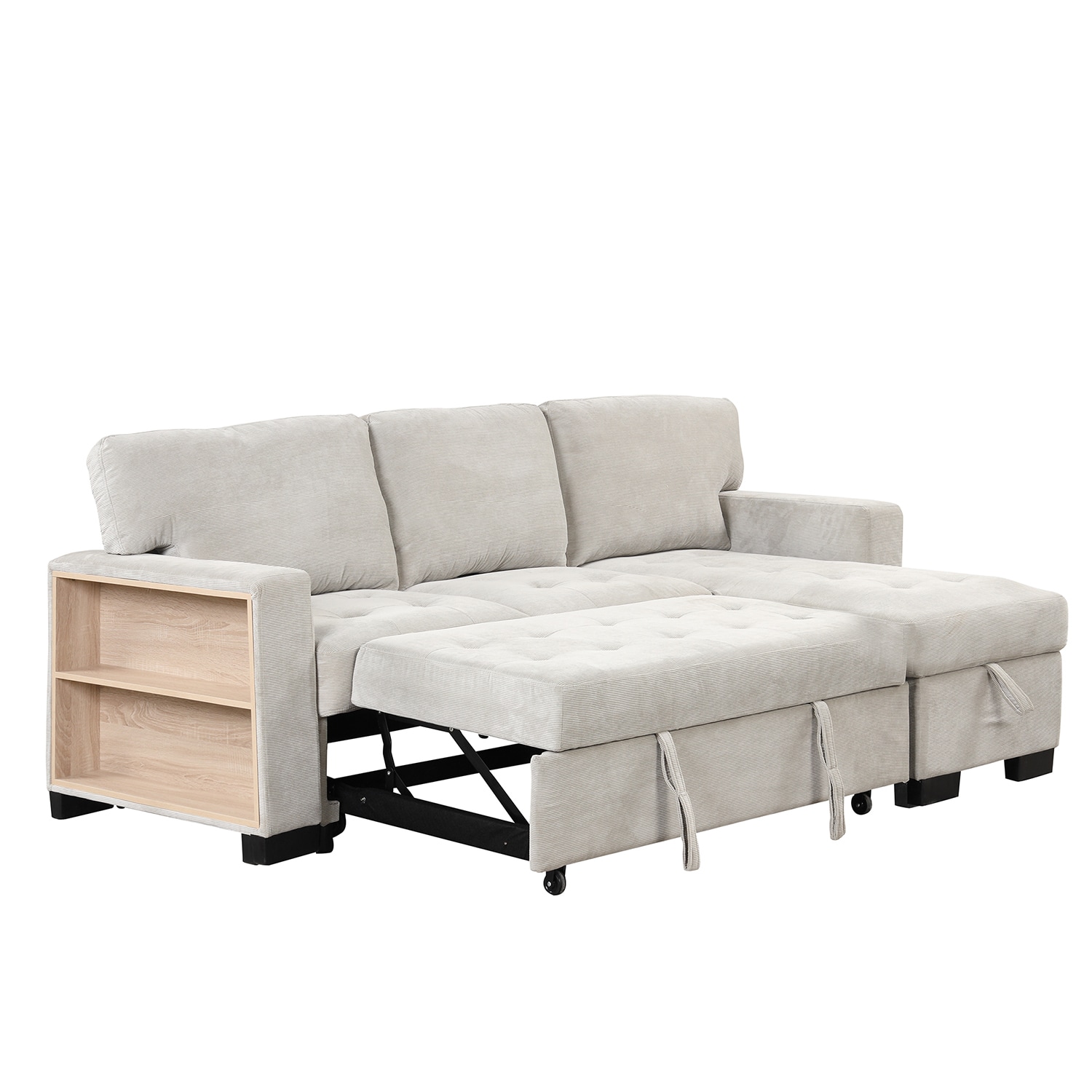 Bybafun 85.2-in Modern Gray Velvet Reclining Sleeper In The Couches ...