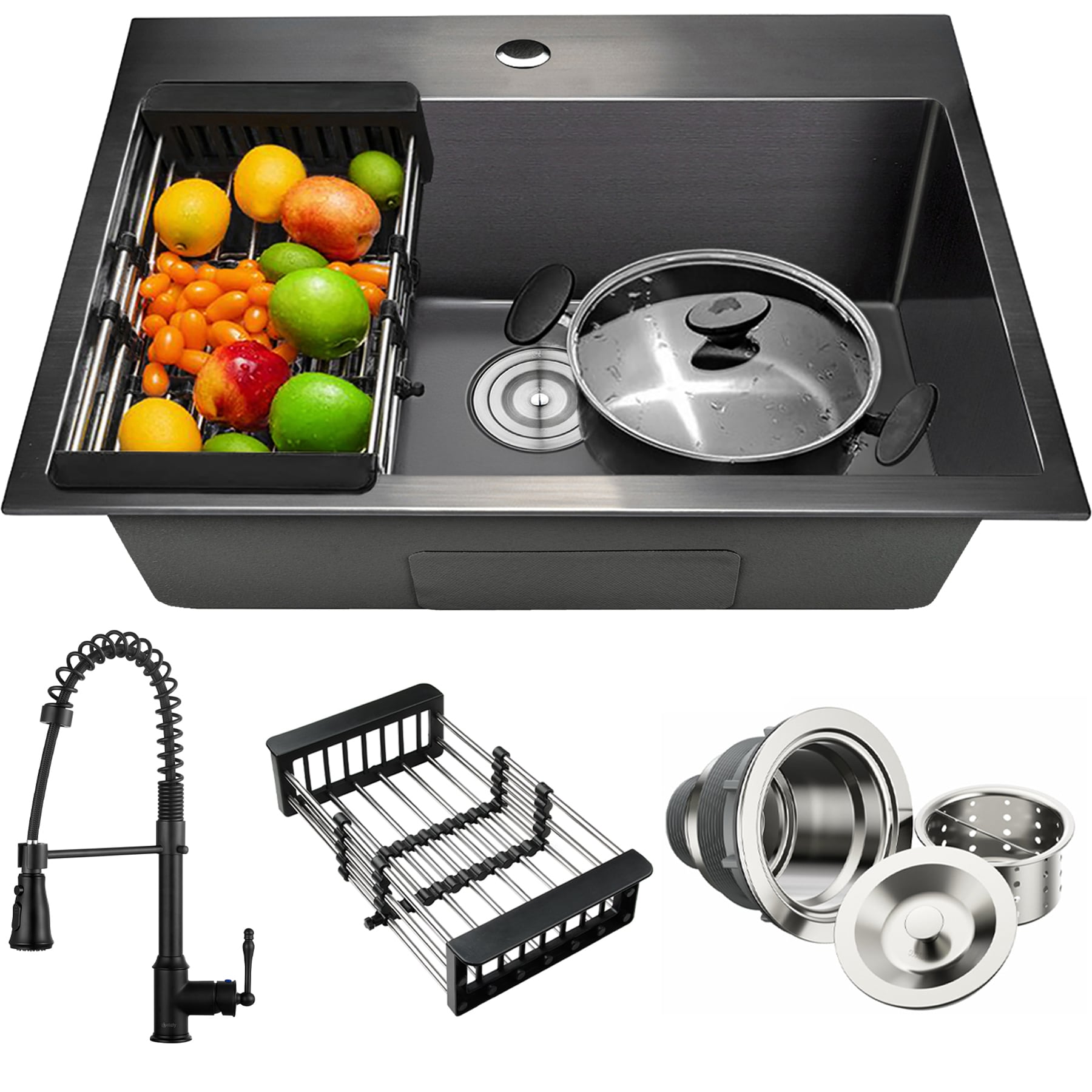 AKDY Drop-in 25-in x 22-in Stainless steel Single bowl Kitchen Sink All-in-One Kit
