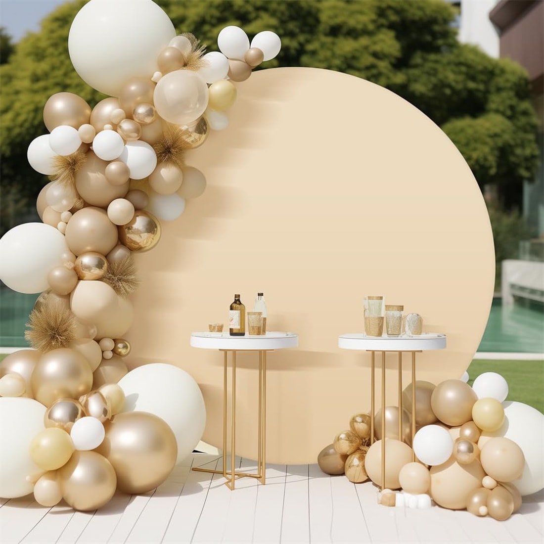 Garvee Champagne 6.5 Ft Wrinkle Free Circle Backdrop Cover for Birthday Party Baby Shower Wedding Decorations