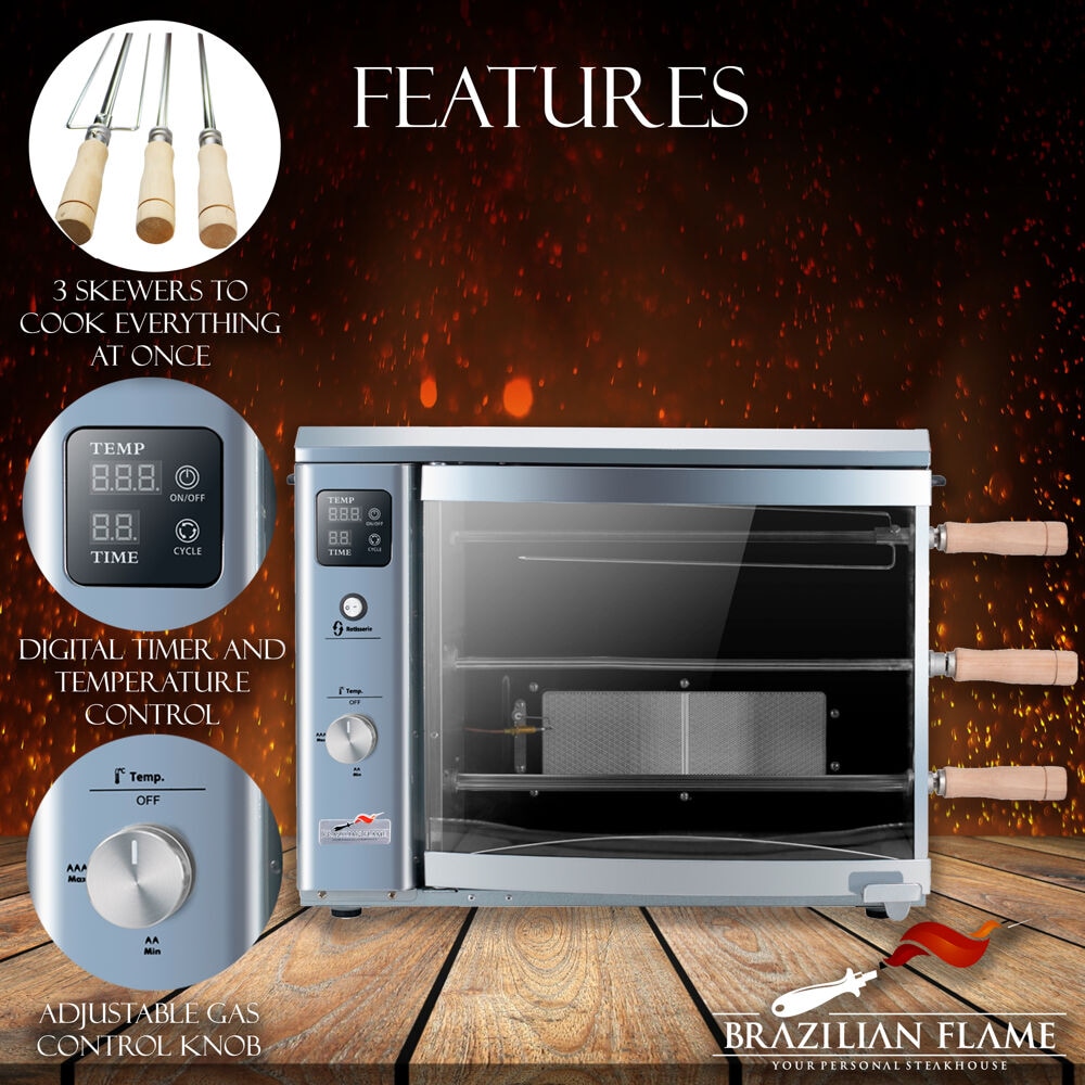 Silver Propane Gas Rotisserie Grill with Auto Rotating Skewers