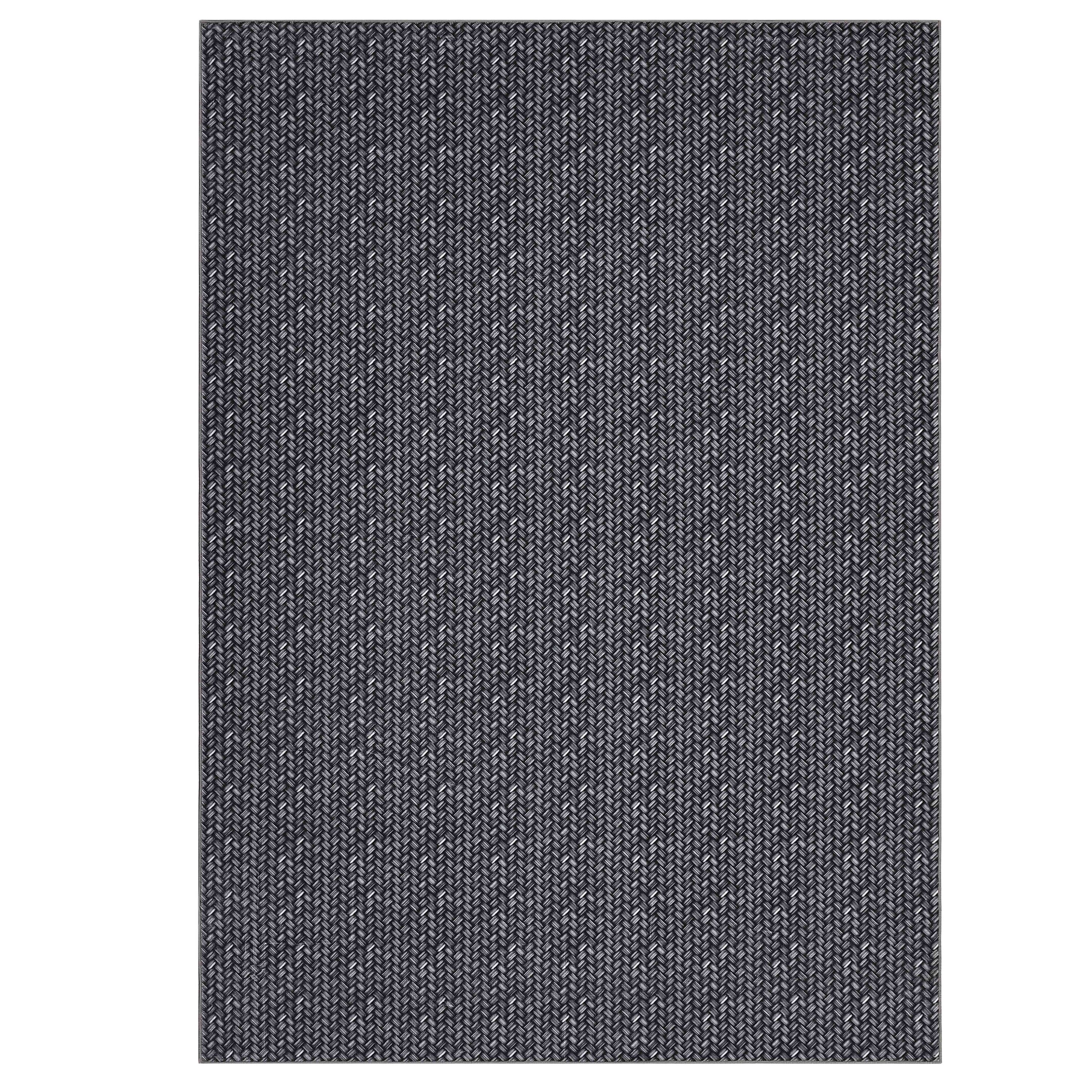 Qeetex LSN-PHO-33E8US9C 9 x 12 ft Polyester Pearl Velvet Black Rectangular Hallway Bathroom Entryway Kitchen Office Foldable Modern Washable Area Rug