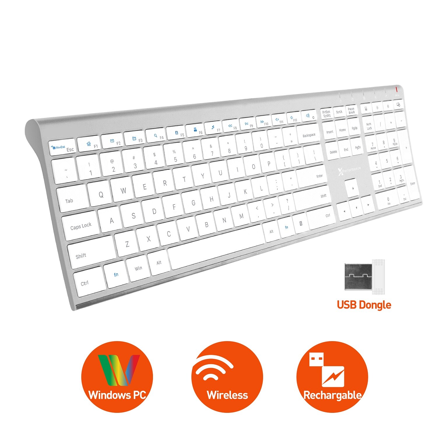 and Keypad 2.4G PC Keyboard Wireless Aluminum 20 Shortcuts Elegance for Windows PC Low Profile Keyboard with 110 Silent Keys X9 Performance Slim Wireless Keyboard for Laptop Rechargeable 