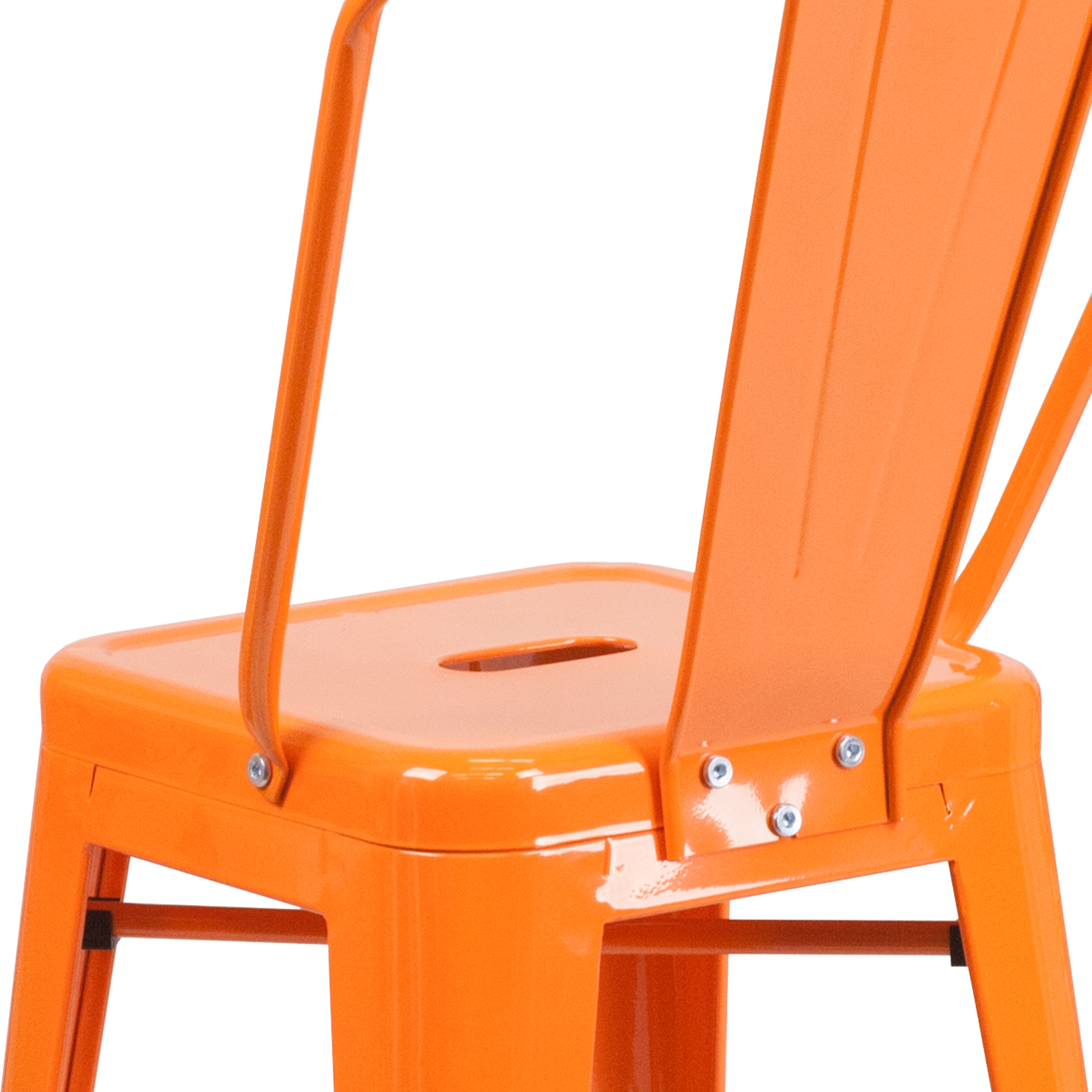 24" Orange Metal Indoor-Outdoor Counter Height Stool with Back