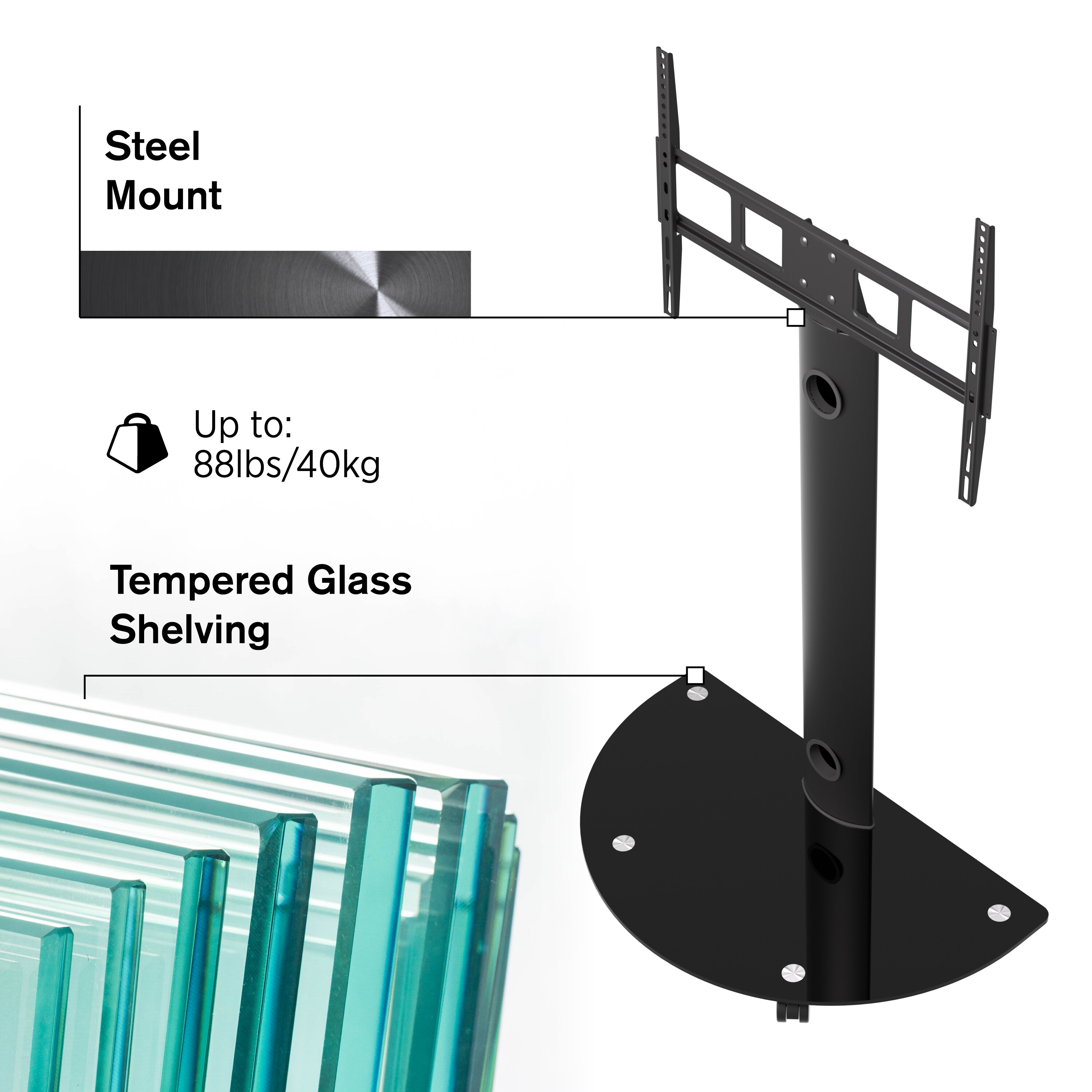 Black Metal Rolling Mobile TV Stand Cart with Swivel Mount