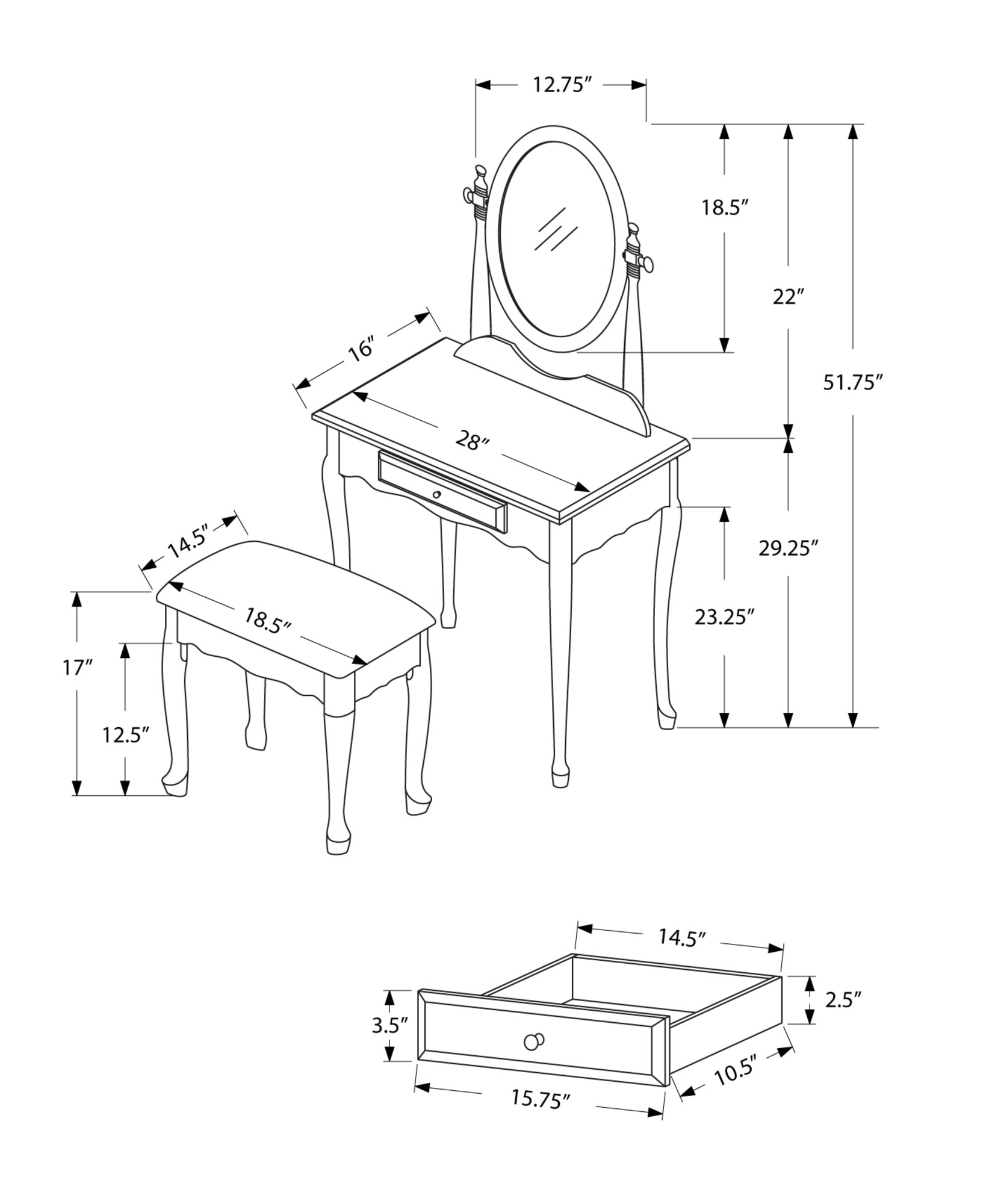 Monarch Specialties 28-in Antique White Makeup Vanity at Lowes.com