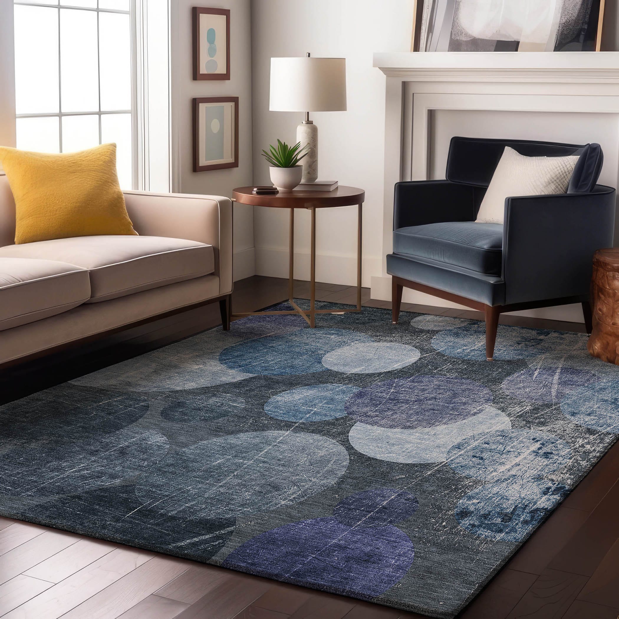 Addison Rugs AMF556BU8RO Mayfield AMF556BU 8 x 8 (ft) Loomed Polyester Blue Round Indoor Geometric Machine washable Area rug
