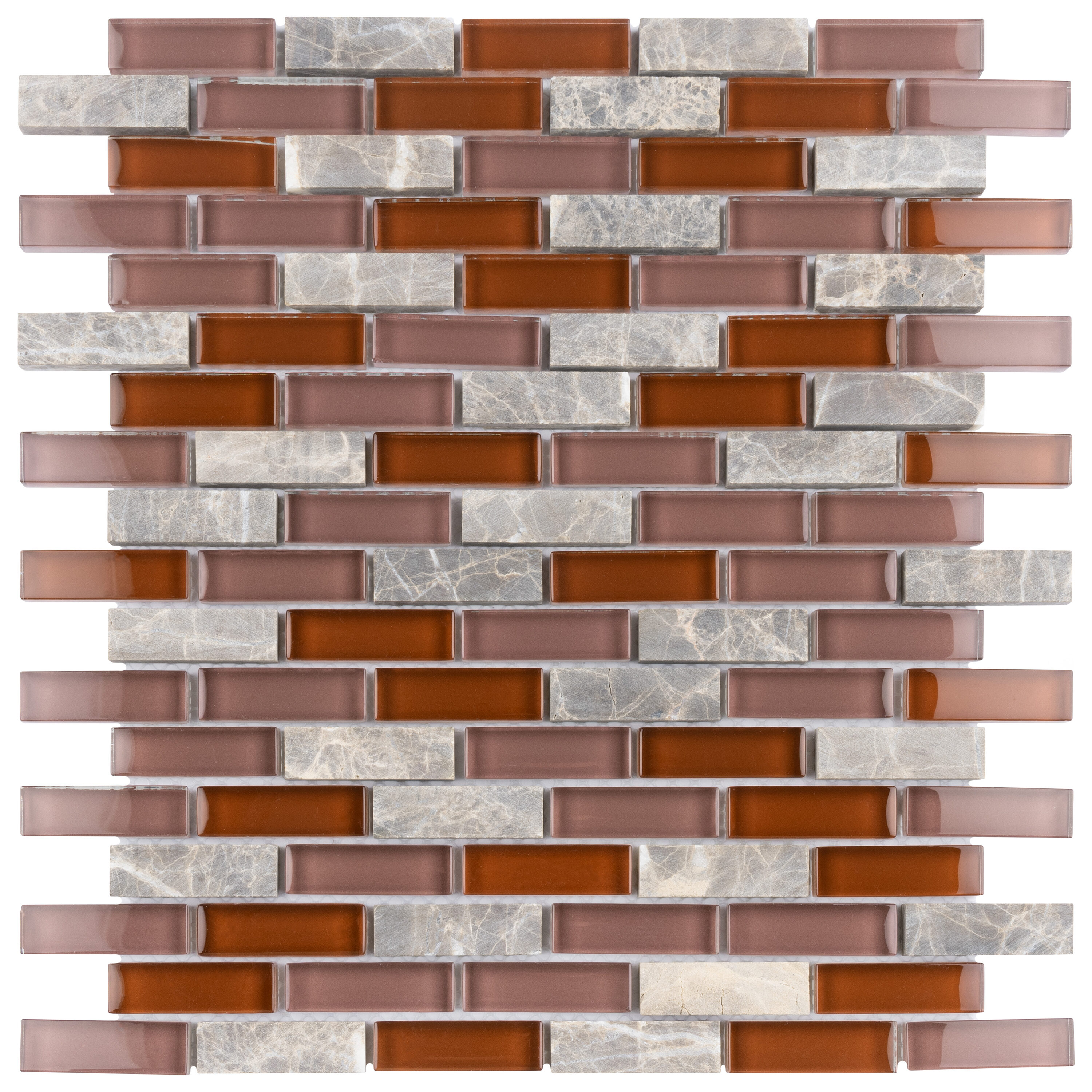 Affinity Tile GITMBSW Tessera Subway Bordeaux 11-in x 12-in Multi-finish Glass Patterned Mosaic Wall Tile (9-sq. ft/ Carton)