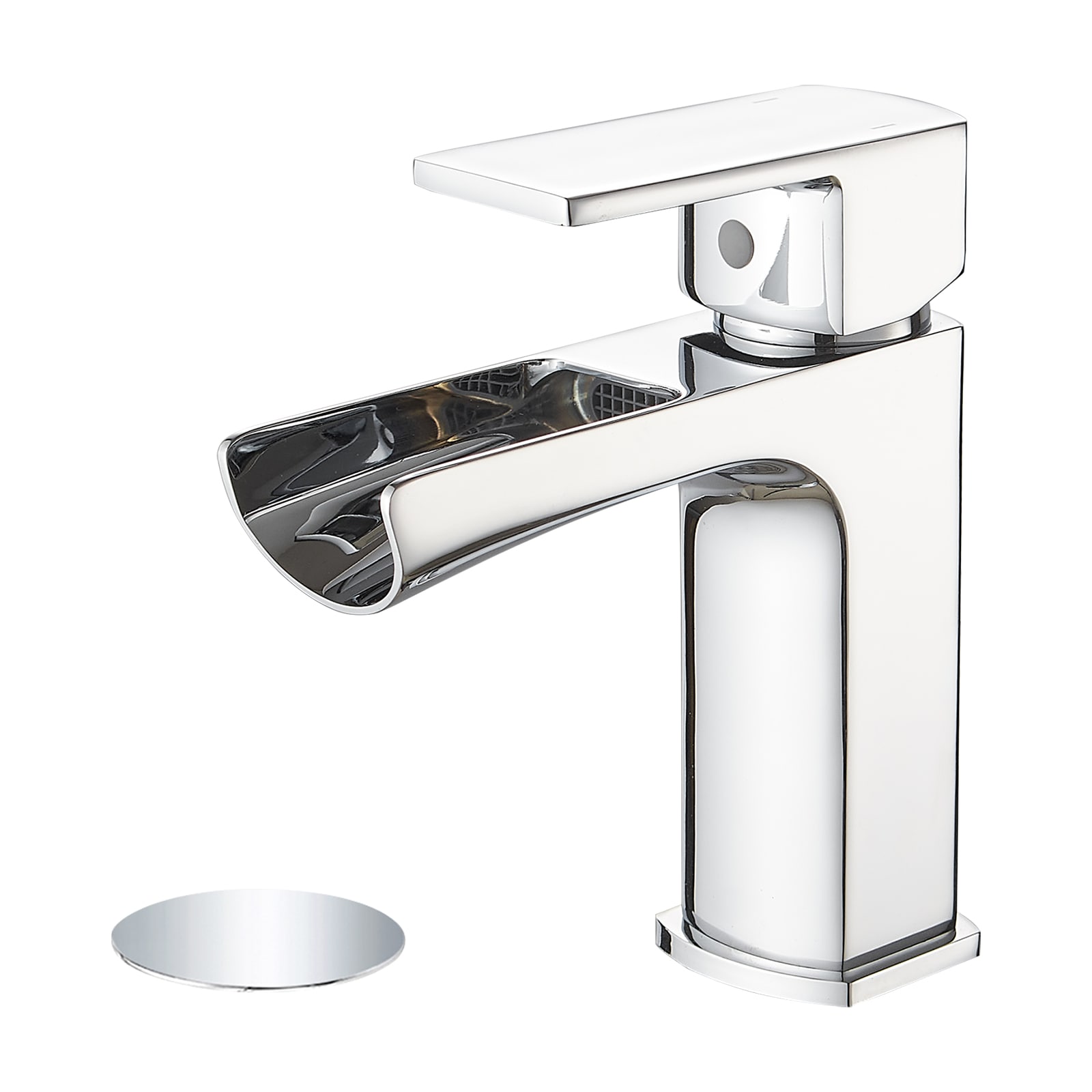 WELLFOR Chrome Single hole 1-handle Waterfall Residential Handle Bathroom Sink Faucet with Drain