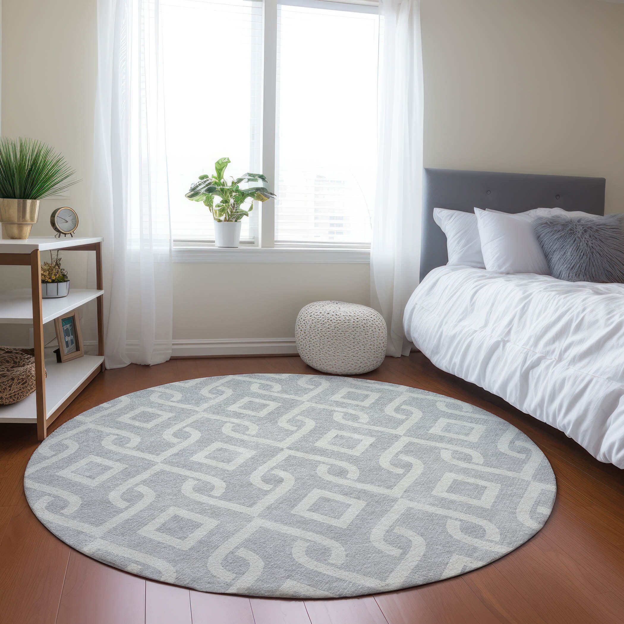 Addison Rugs ACN621SV8RO Chantille ACN621SV 8 x 8 (ft) Polyester Silver Round Indoor/Outdoor Geometric Machine washable Area rug