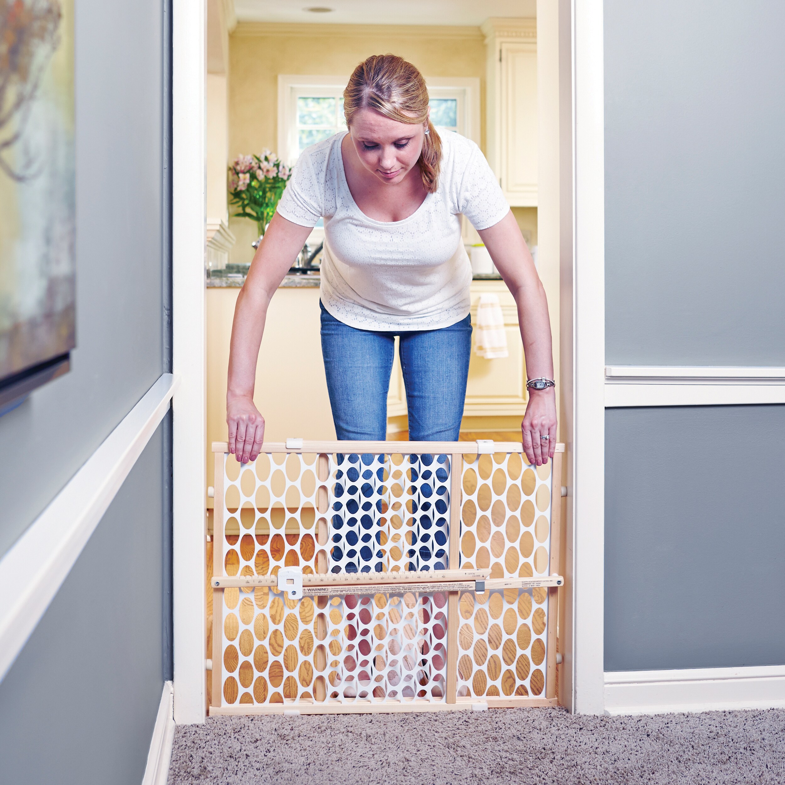 Toddleroo by North States 42-in x 23-in Pressure Mounted White Wood Safety Gate