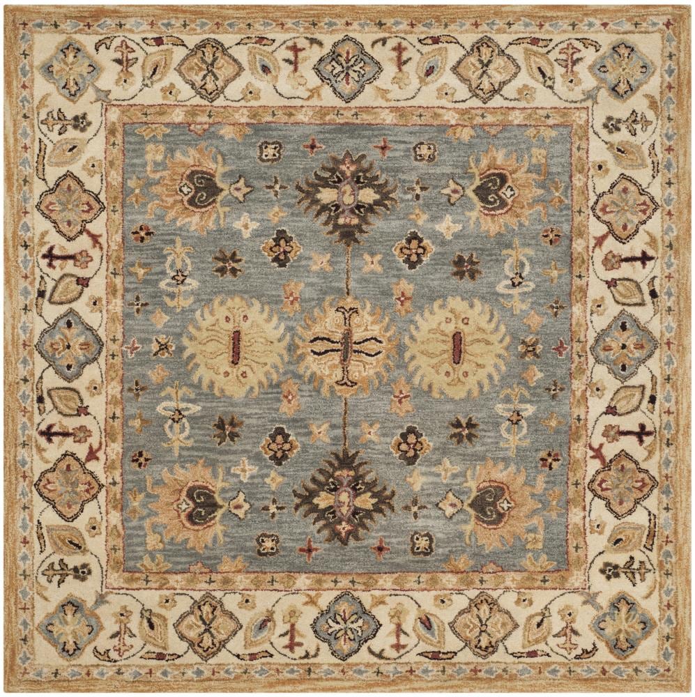 Safavieh AT847A-6SQ Antiquity Shahbad 6 x 6 (ft) Tufted Wool Blue/Ivory Square Indoor Floral/Botanical Vintage Area rug