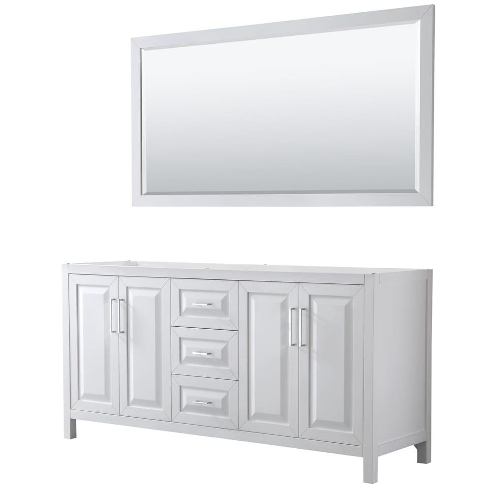 Wyndham Collection WCV252572DWHCXSXXM70 Daria 72-in White with Polished Chrome Trim Bathroom Vanity Base Cabinet without Top (Mirror Included)