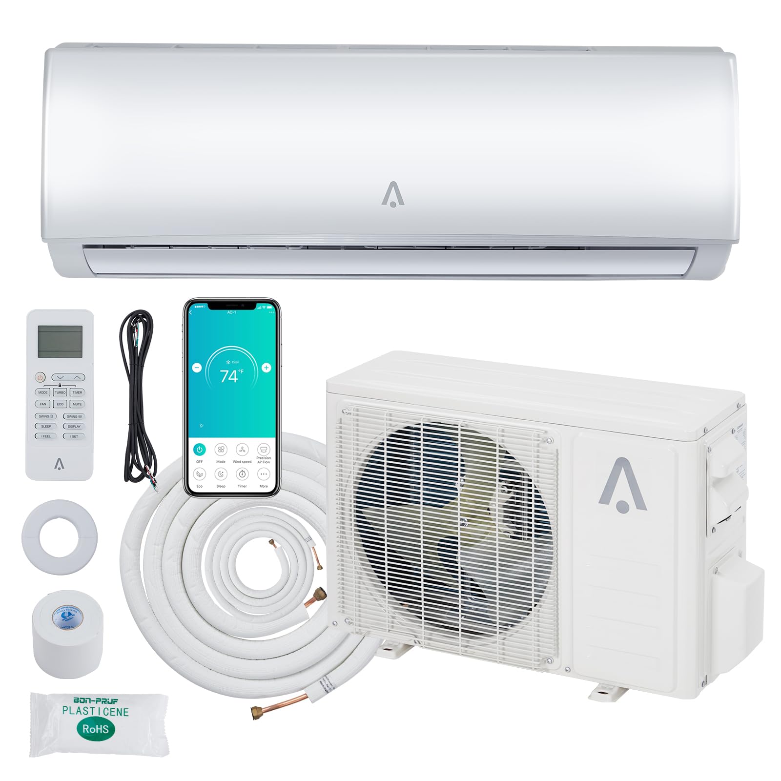 GarveeLife 9000 BTU Mini Split Air Conditioner Heater 19 SEER2 Inverter Ductless AC 115V Pre Charged R454B Smart WiFi Covers 450 Sq Ft Wall Mounted