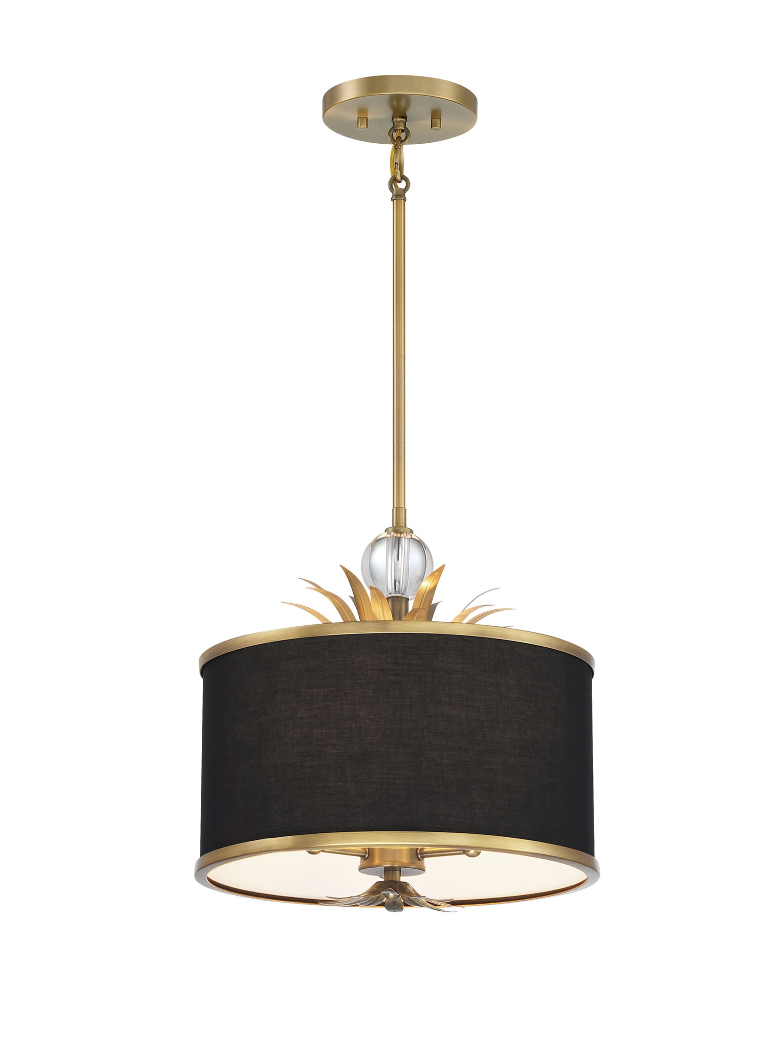 Natural Brushed Brass Pendant Light with Black Fabric Shade