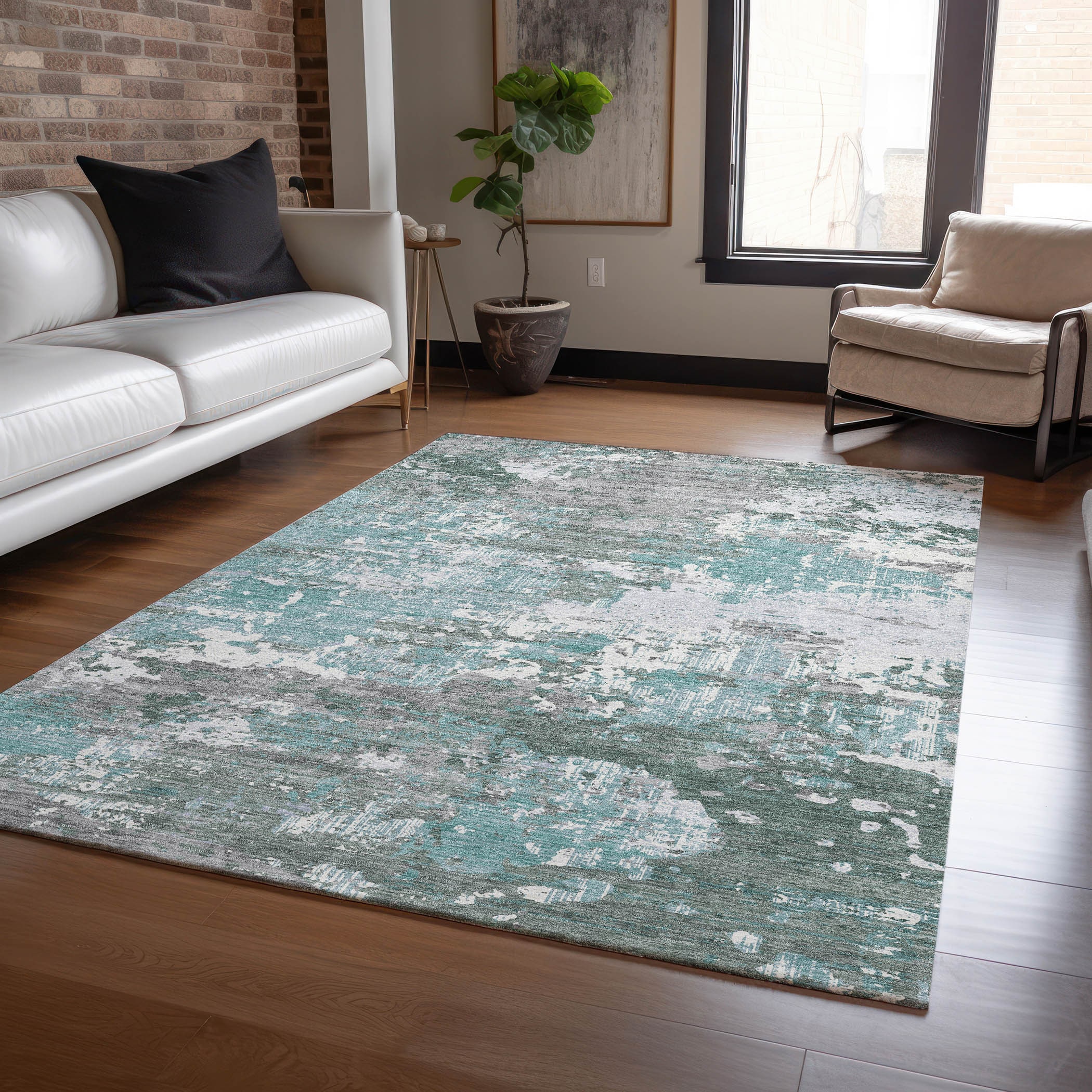 Addison Rugs ACN1396SF8X10 Chantille ACN1396SF 8 x 10 (ft) Polyester Seafoam Rectangular Indoor/Outdoor Geometric Machine washable Area rug