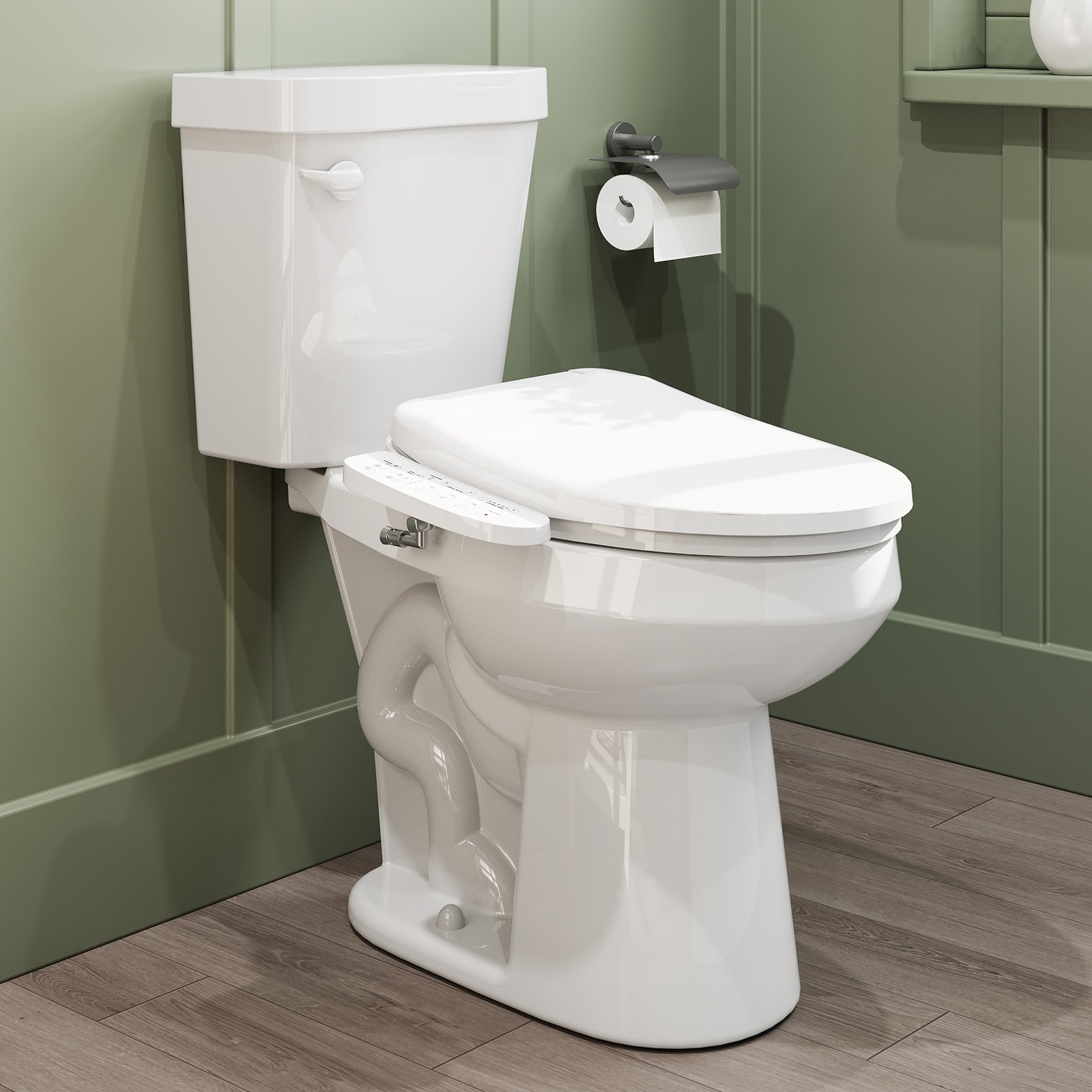 HOROW Toilets White Elongated Chair height 12-in Rough-In 1.28 GPF Smart Compatible Soft Close 2-piece Bidet Function Toilet