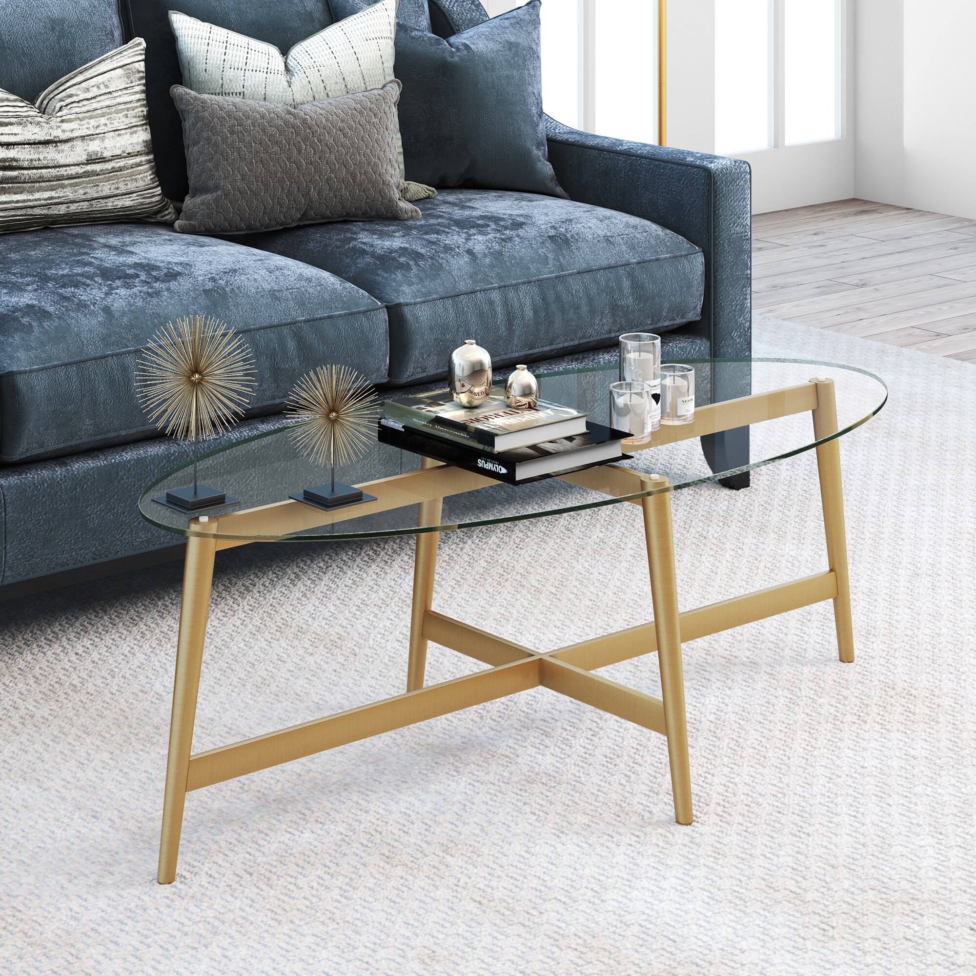 Hailey Home CT0071 Olson Brass Glass Glam Coffee Table