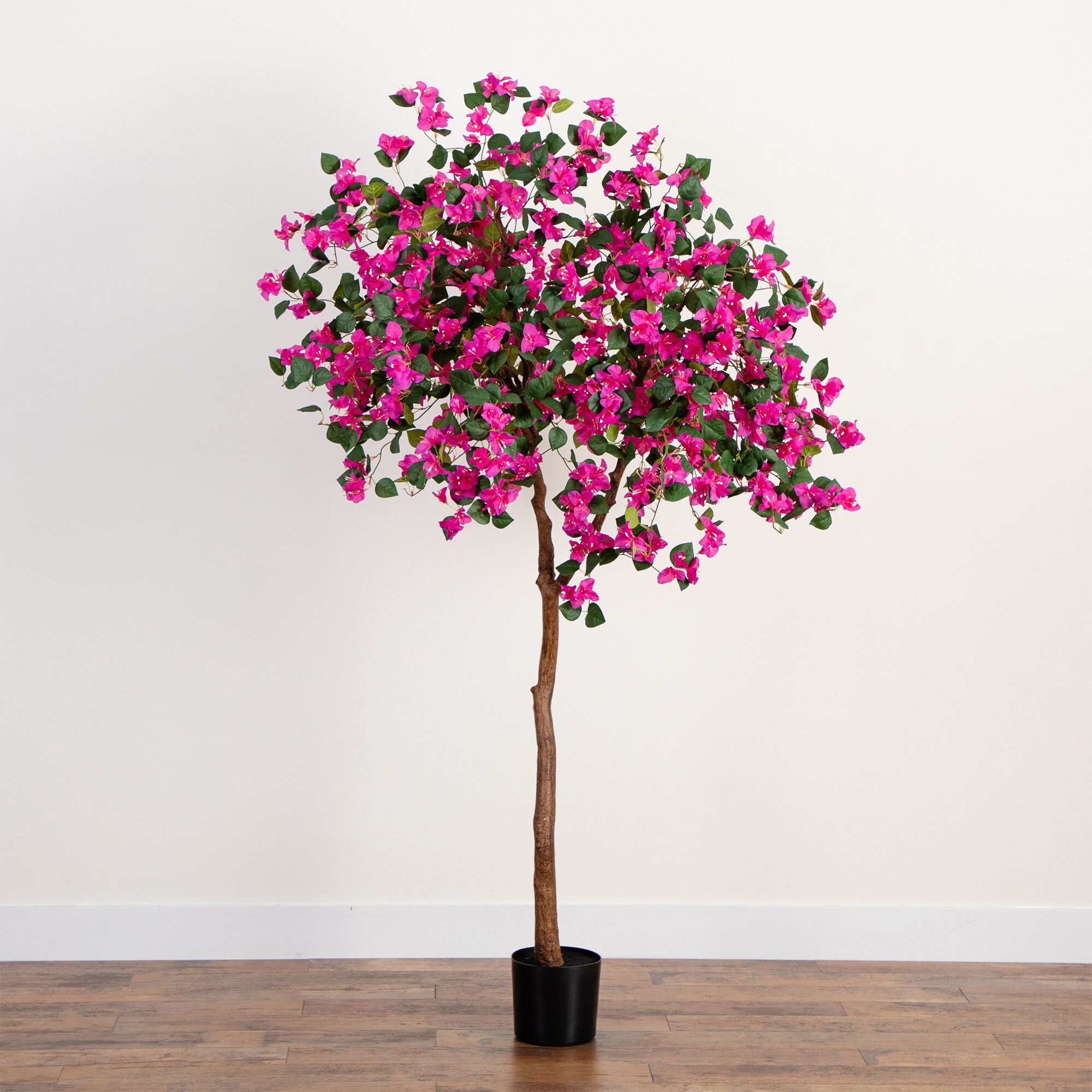 Tall Pink Artificial Bougainvillea Tree in Black Plastic Pot