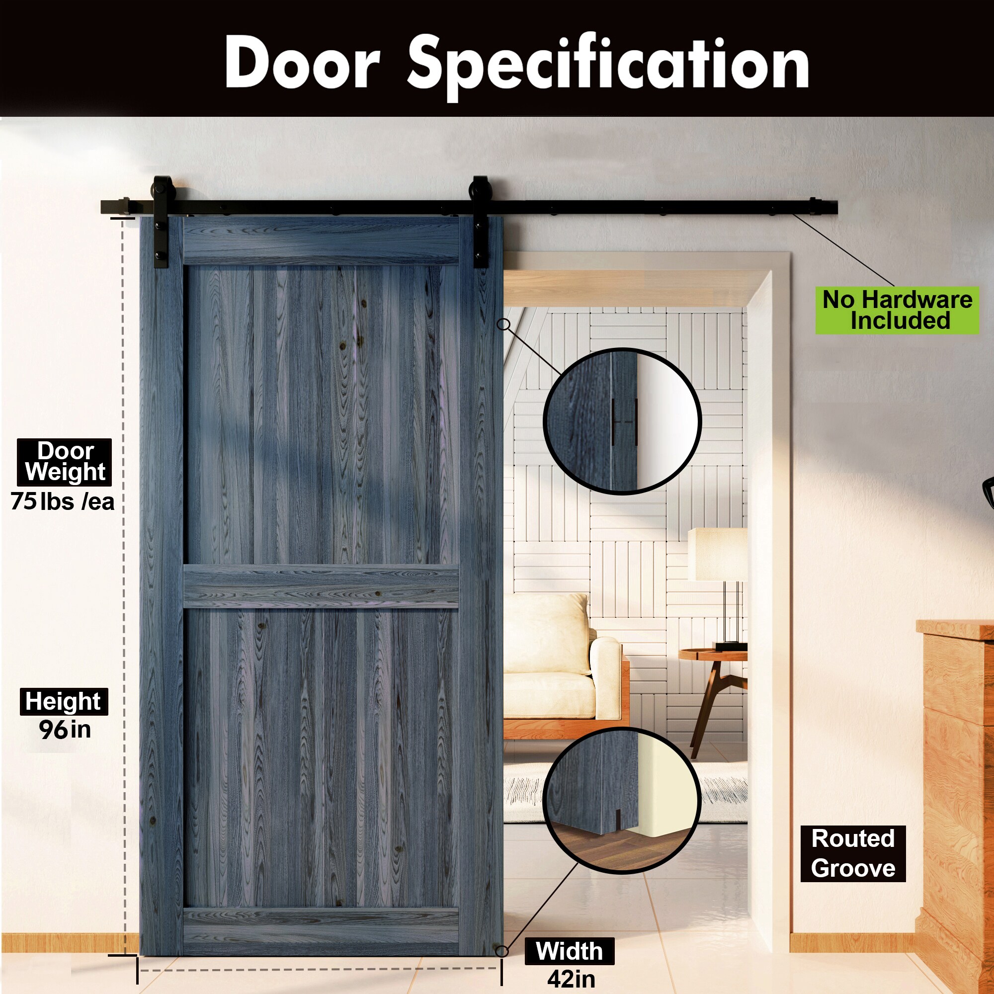 HOMACER 4296-H-NAVY Barn-Doors - View #3