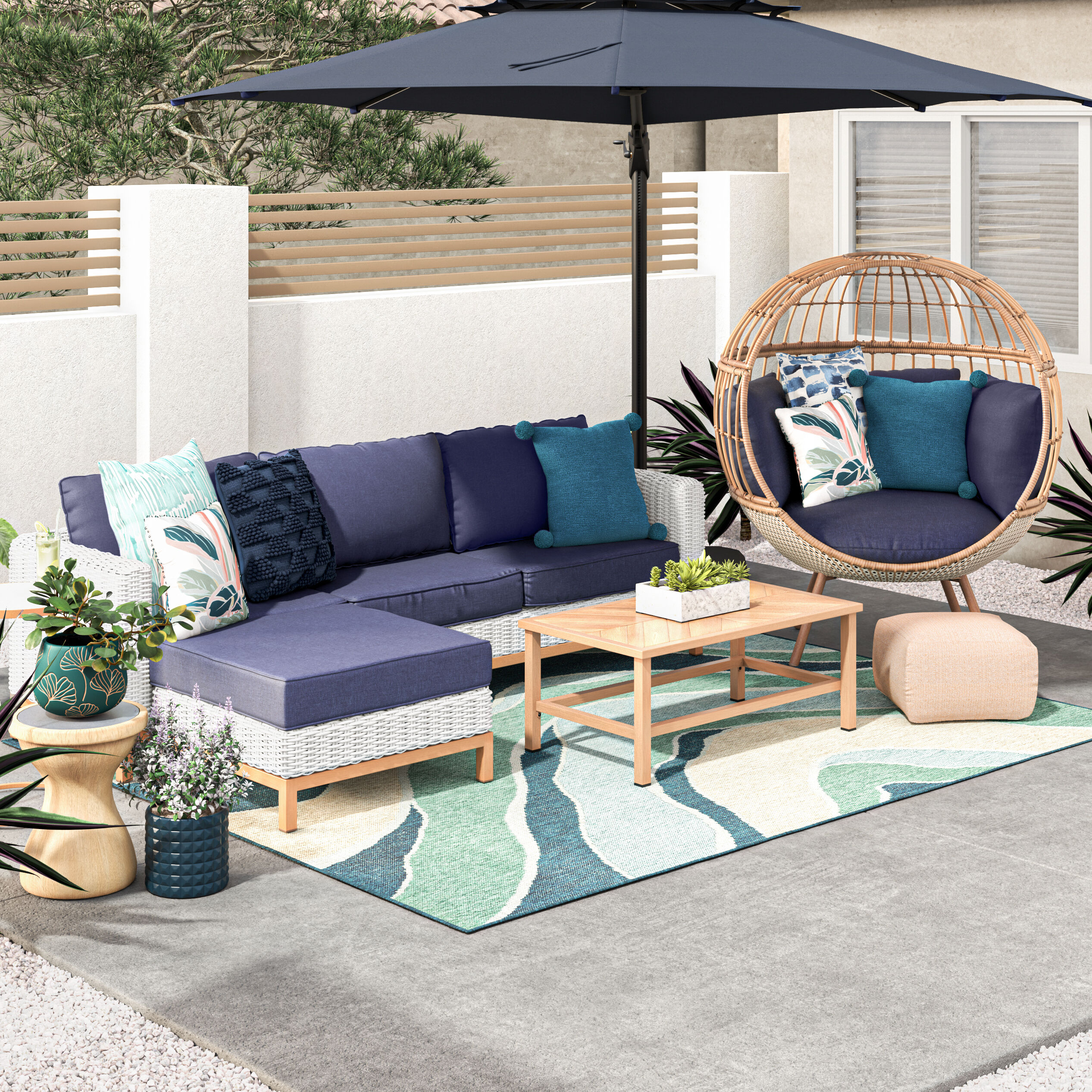Origin 21 Veda Springs 4-Piece Woven Patio Conversation Set with Blue  Cushions in the Patio Conversation Sets department at