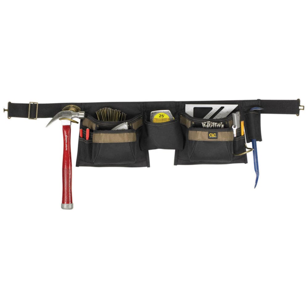CLC  12 Pocket Heavy Duty Nylon Carpenter Apron Black Brown Adjustable 29 to 46 in Waist