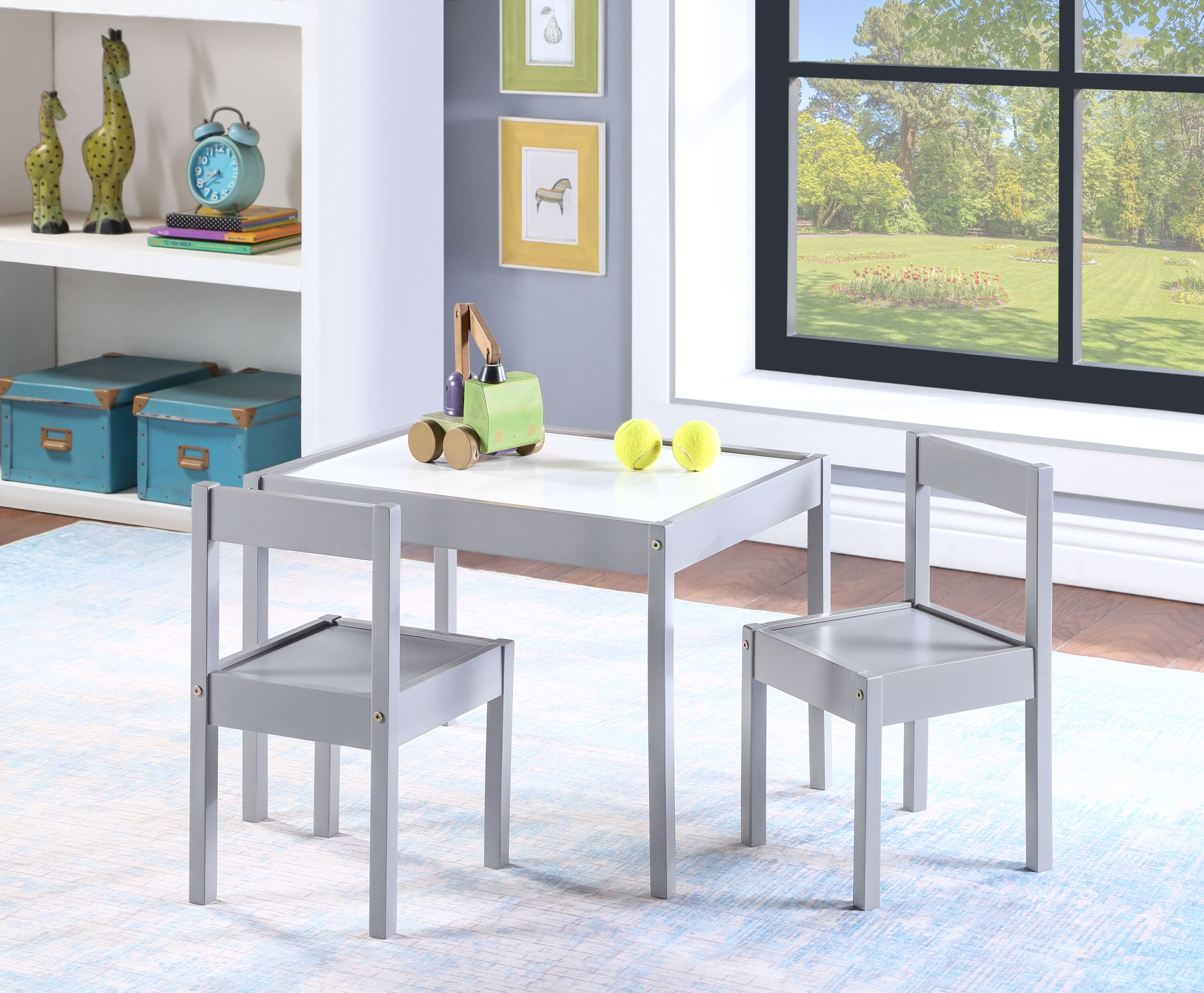LOVMOR SF-M-B022P174725 Gibson 3Piece Dry Erase Kids Table and Two Chair Set Gray