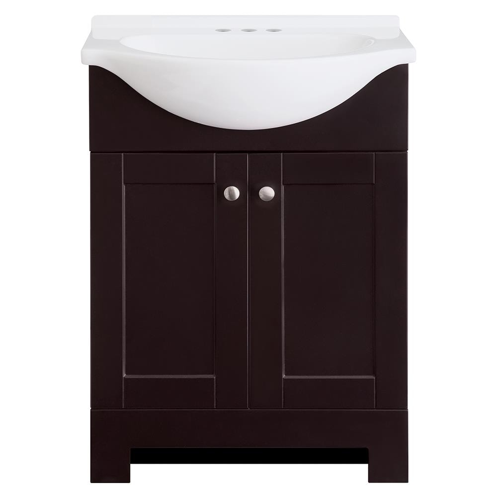 Style Selections Euro 24 In Espresso Single Sink Bathroom Vanity With White Cultured Marble Top In The Bathroom Vanities With Tops Department At Lowes Com