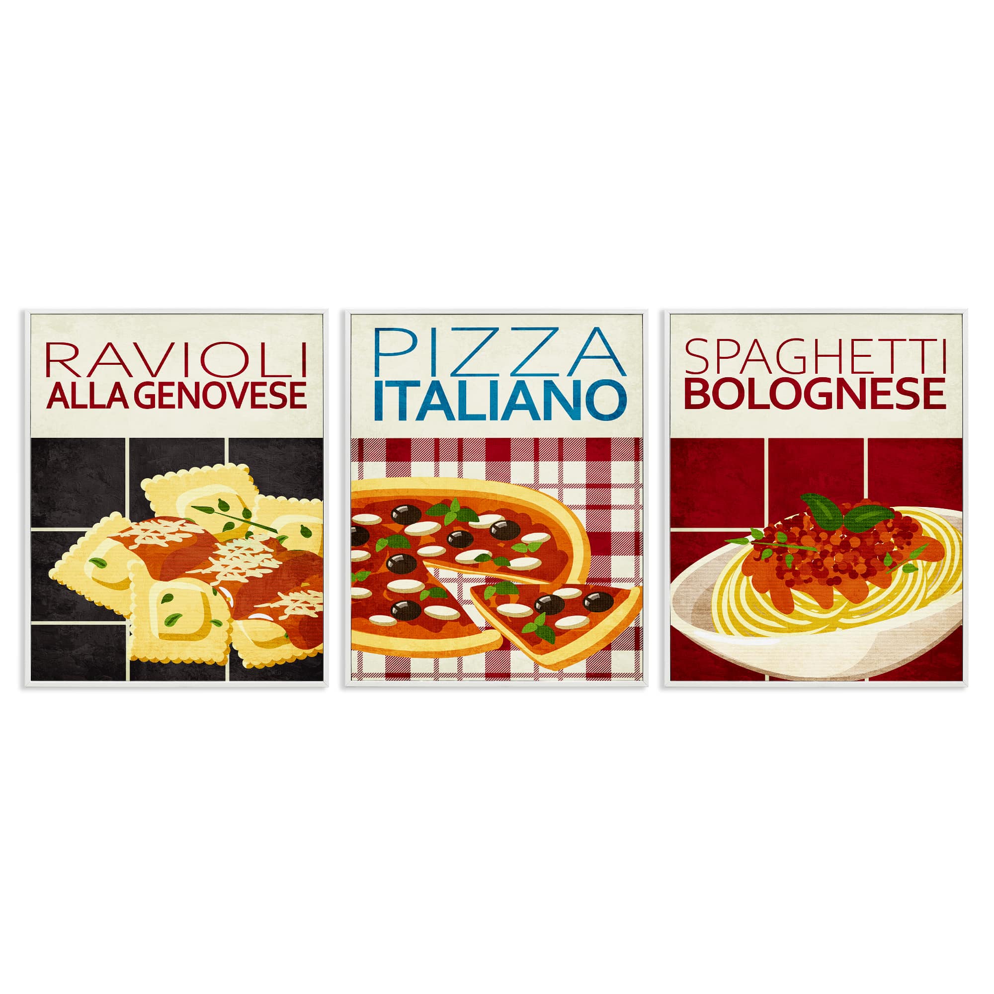 Stupell Industries A3-454-WFR-3PC-24X30 Classic Italian Pasta Meals 3 Piece White Framed Giclee Art Set By Kim Allen 24 x 30