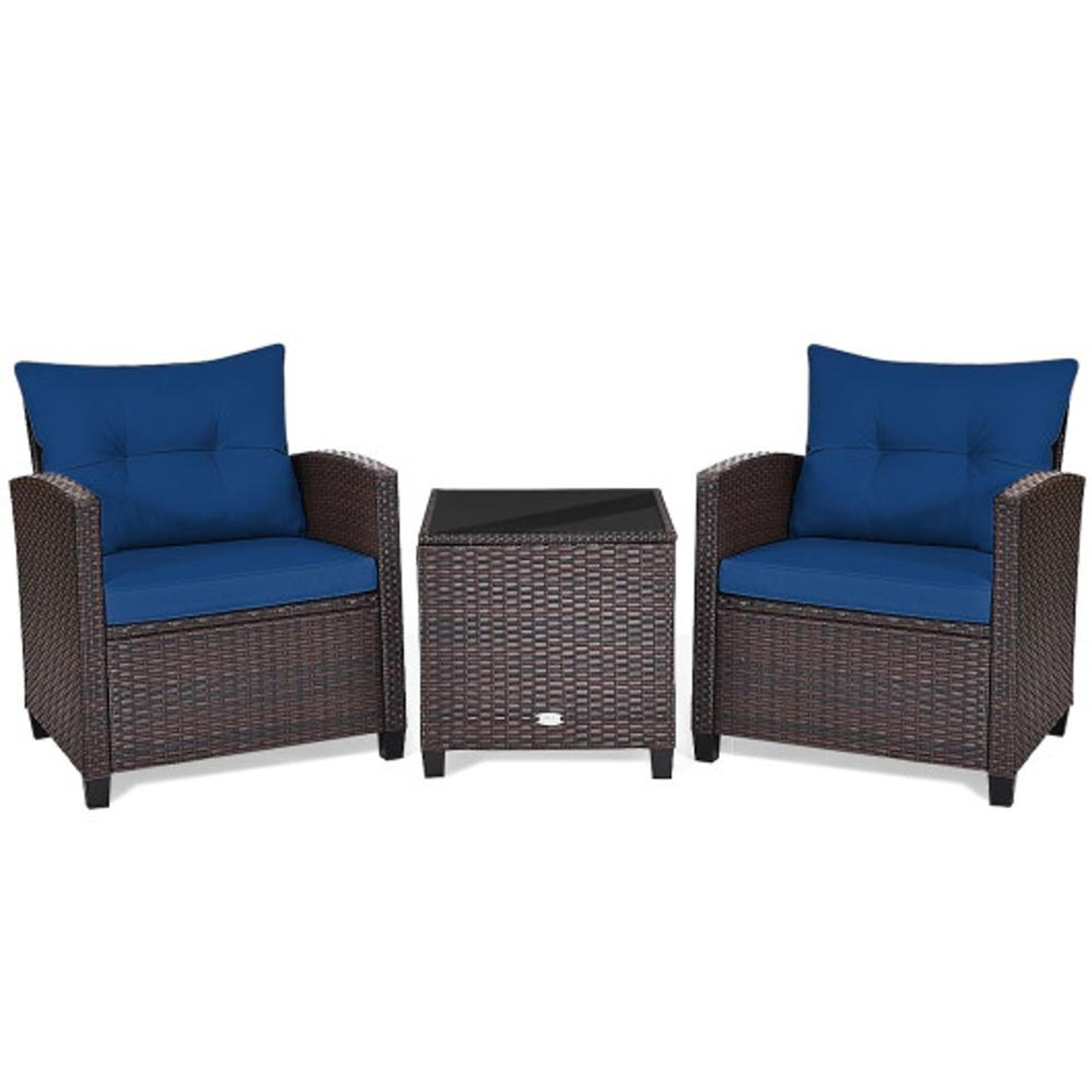 BABOOM 3-Piece Rattan Patio Conversation Set with Blue Cushions BOM ...