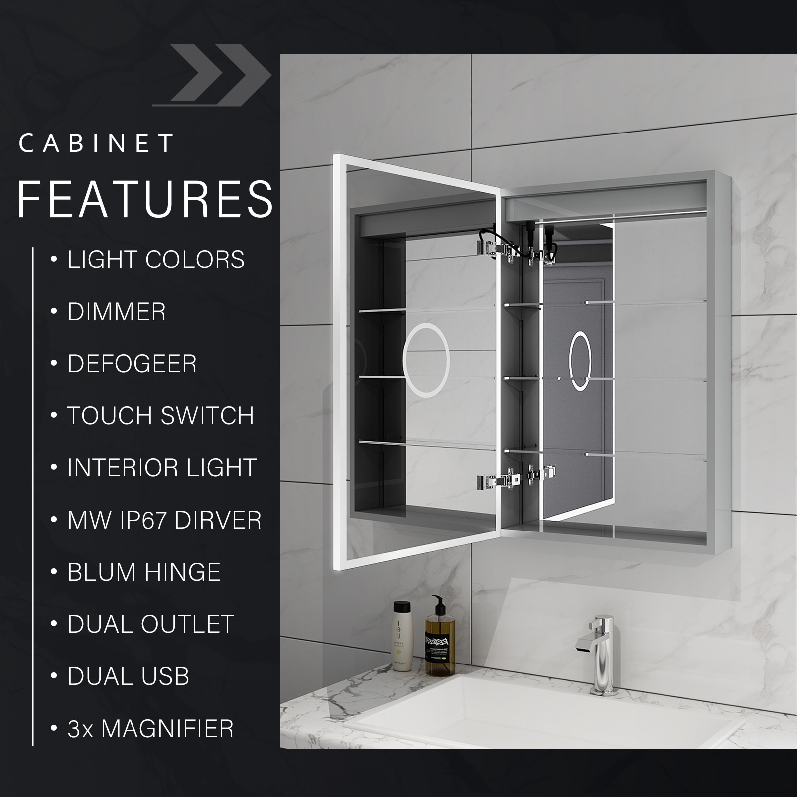 WELLFOR CR-P-12-3W02CP Bathroom-Medicine-Cabinets - View #10