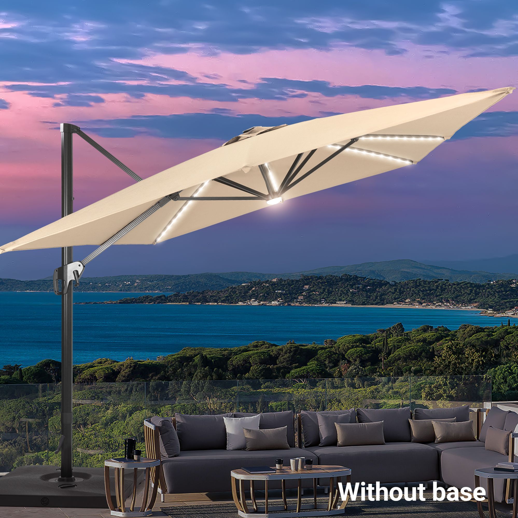 Sonkuki SD-NB2735-LEDSD 11.5-Feet Aluminum Tan No-tilt Cantilever Patio Umbrella with Lights and