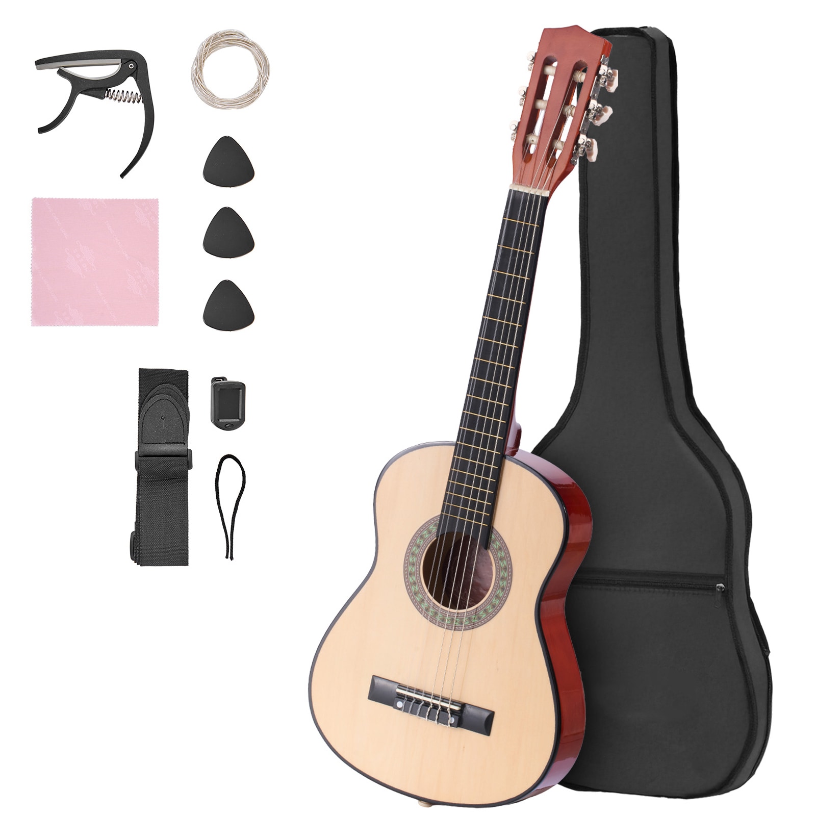 GIVIMO 30-in Kids Classical Guitar Beginner Starter Kit Basswood Body Nylon Strings with Gig Bag Strap Tuner Capo Picks for Boys Girls Students Natural #LW108GIVSS3969