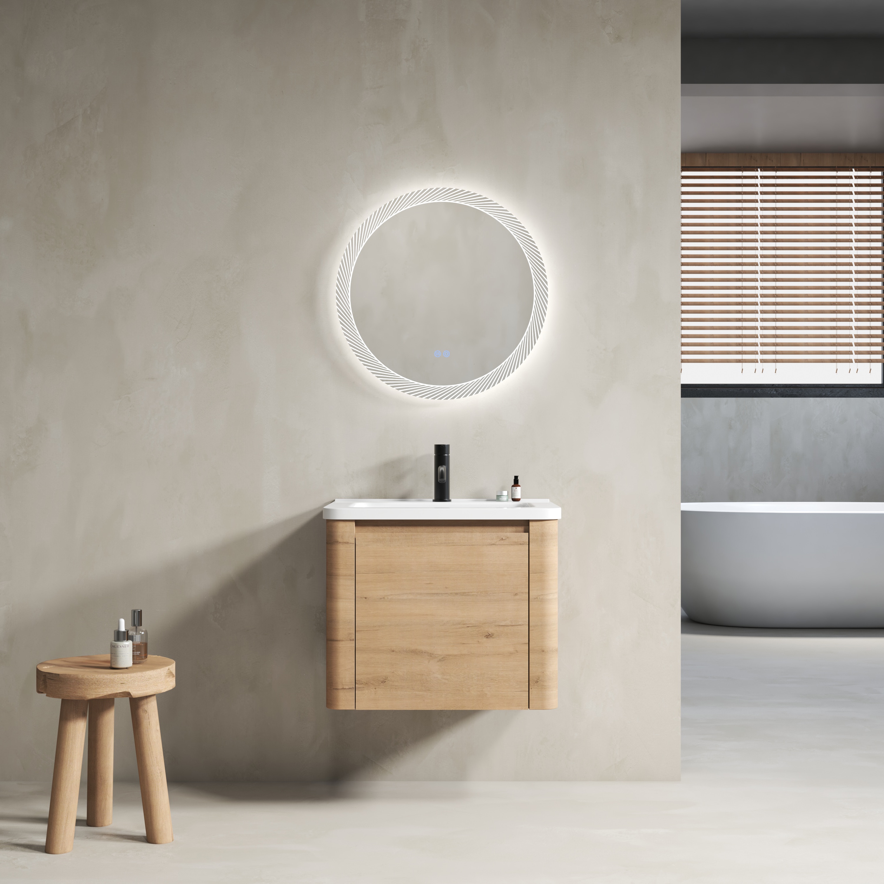 Wooakway 24in Wall-Mounted Bathroom Vanity with White Ceramic Sink 1-Soft-Close Door Plywood