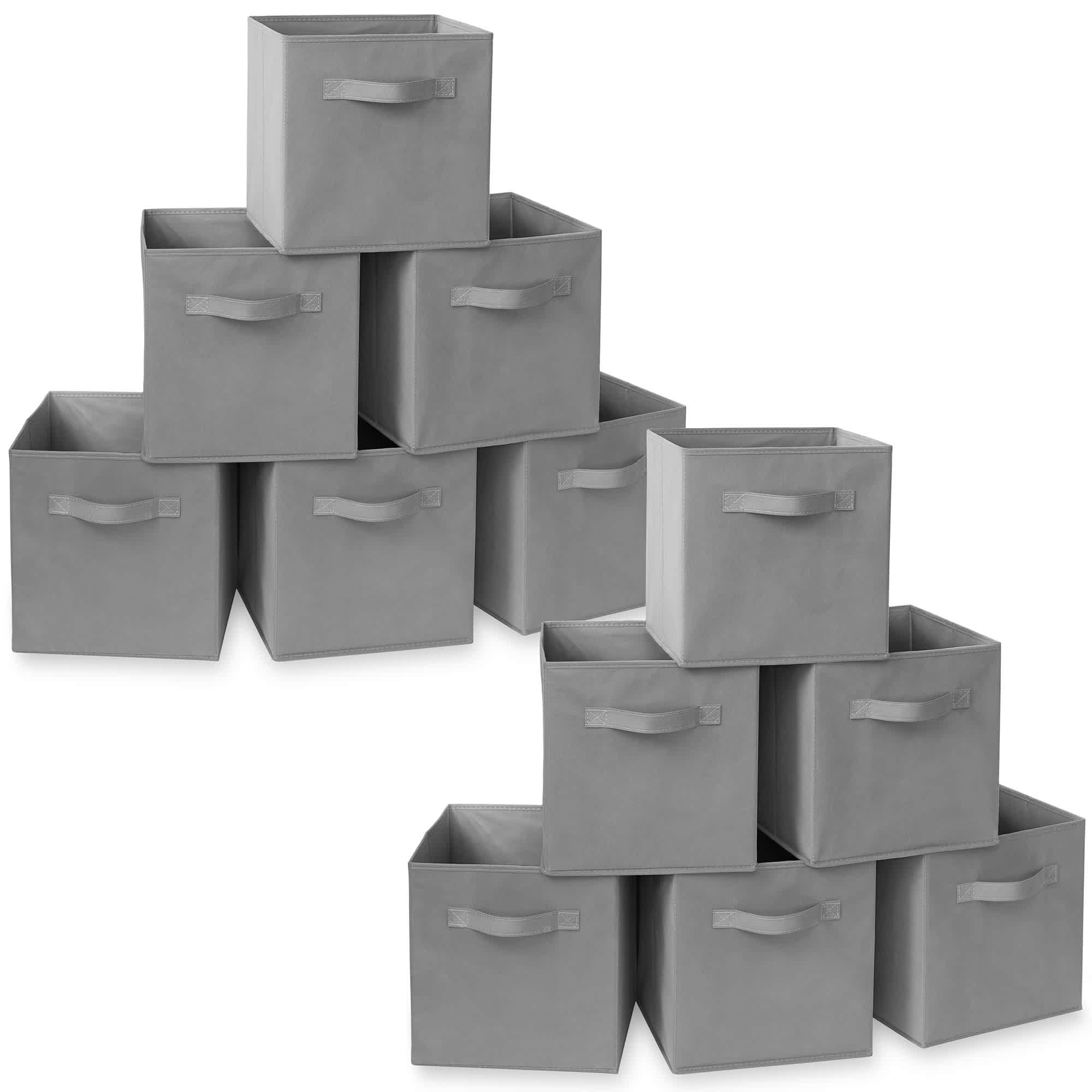 Casafield 6CC-GRY-2. (Set of 12) Collapsible Fabric Cubes - 11-in Storage Bins - Gray