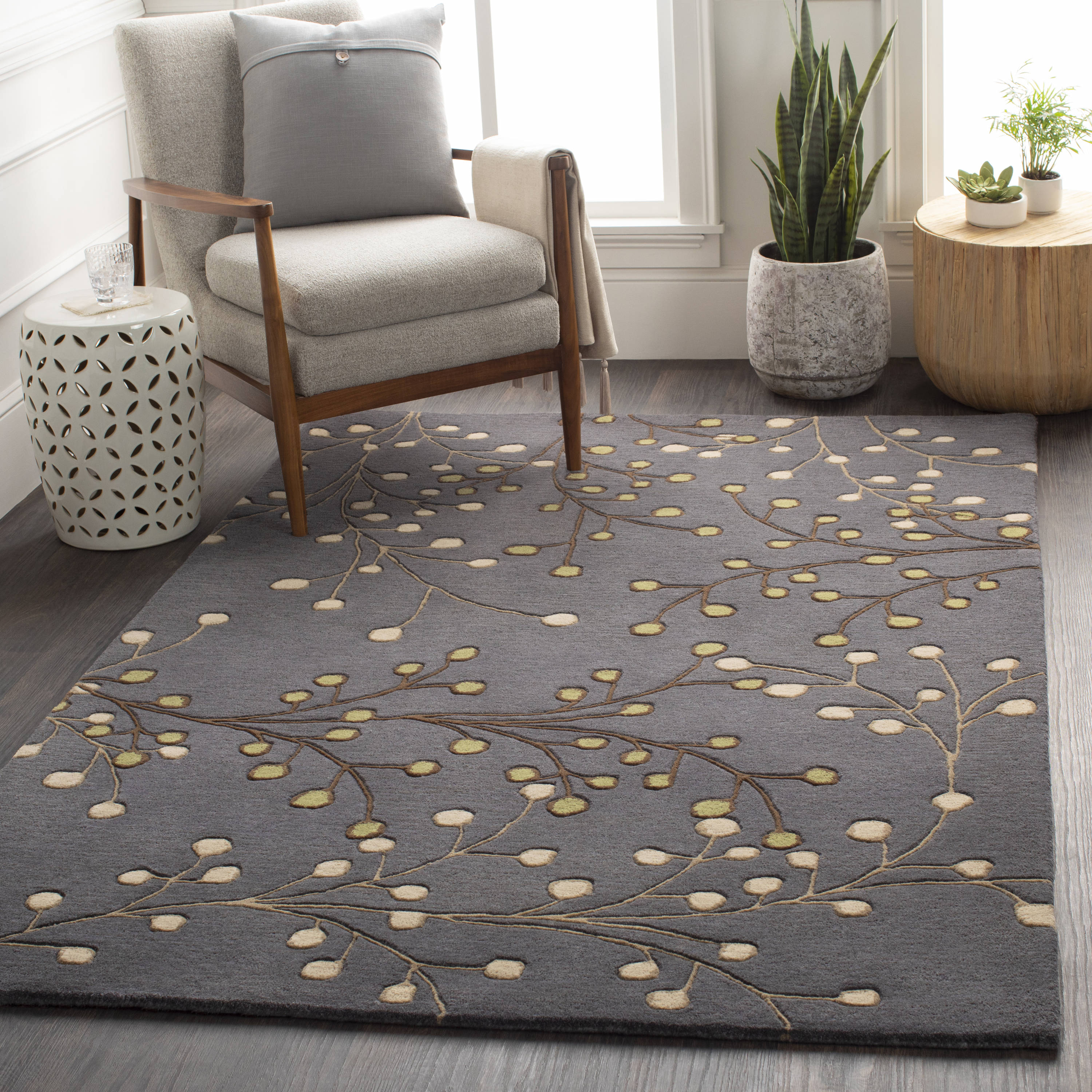 Livabliss ATH5125-7696 Athena 8 x 10 (ft) Tufted Wool Dark Blue Rectangular Indoor Floral/Botanical Tropical Area rug