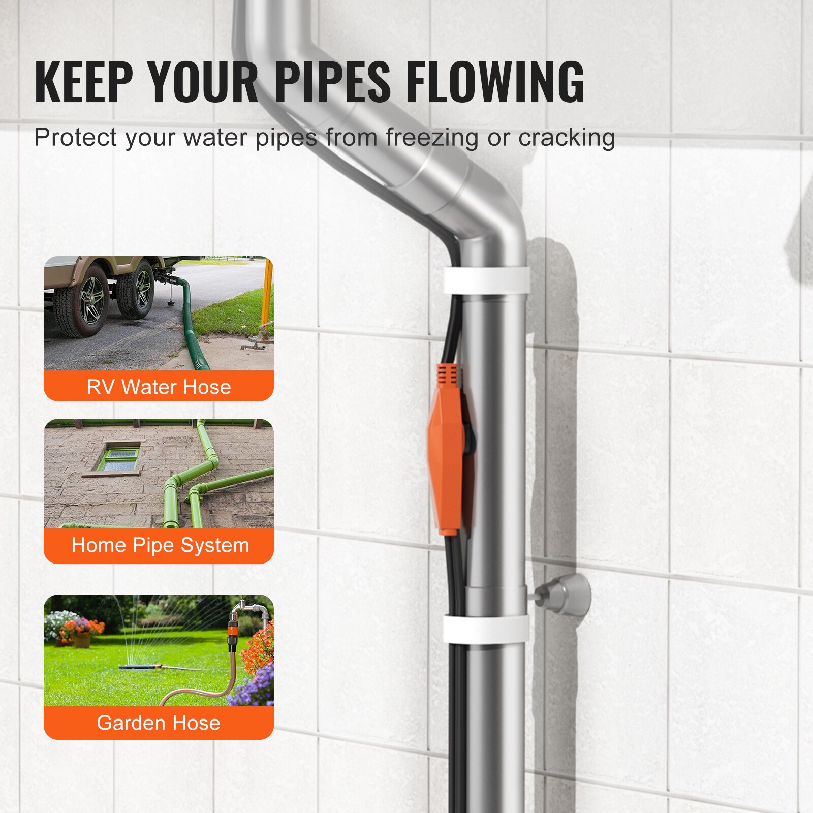 Mecale 60-ft Pipe Heating Cable 7W/ft Heat Tape with Built-in ...