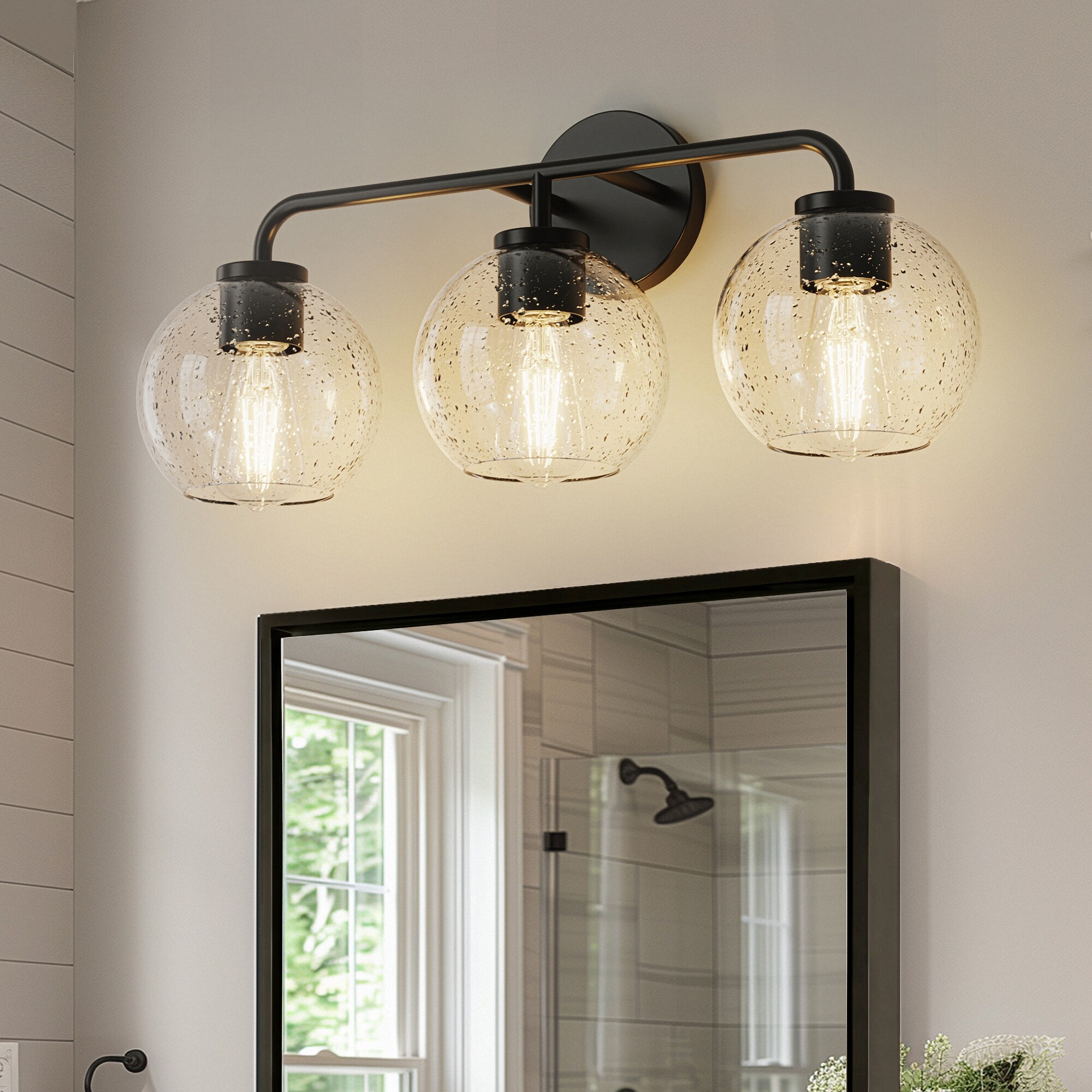 YANSUN LA-ZD-JQ14101CBL-11 22.7-in 3 -Light Matte Black Industrial Vanity light