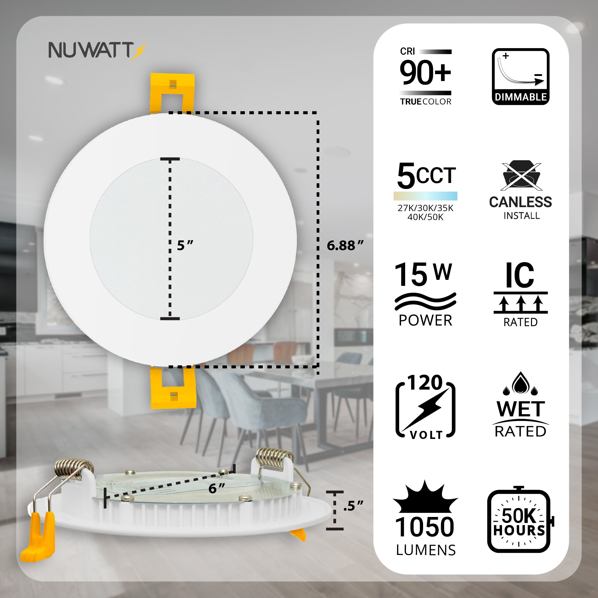 NUWATT NWP-DL-6-15W5CT-WH12 Led-Retrofit-Downlight - View #3