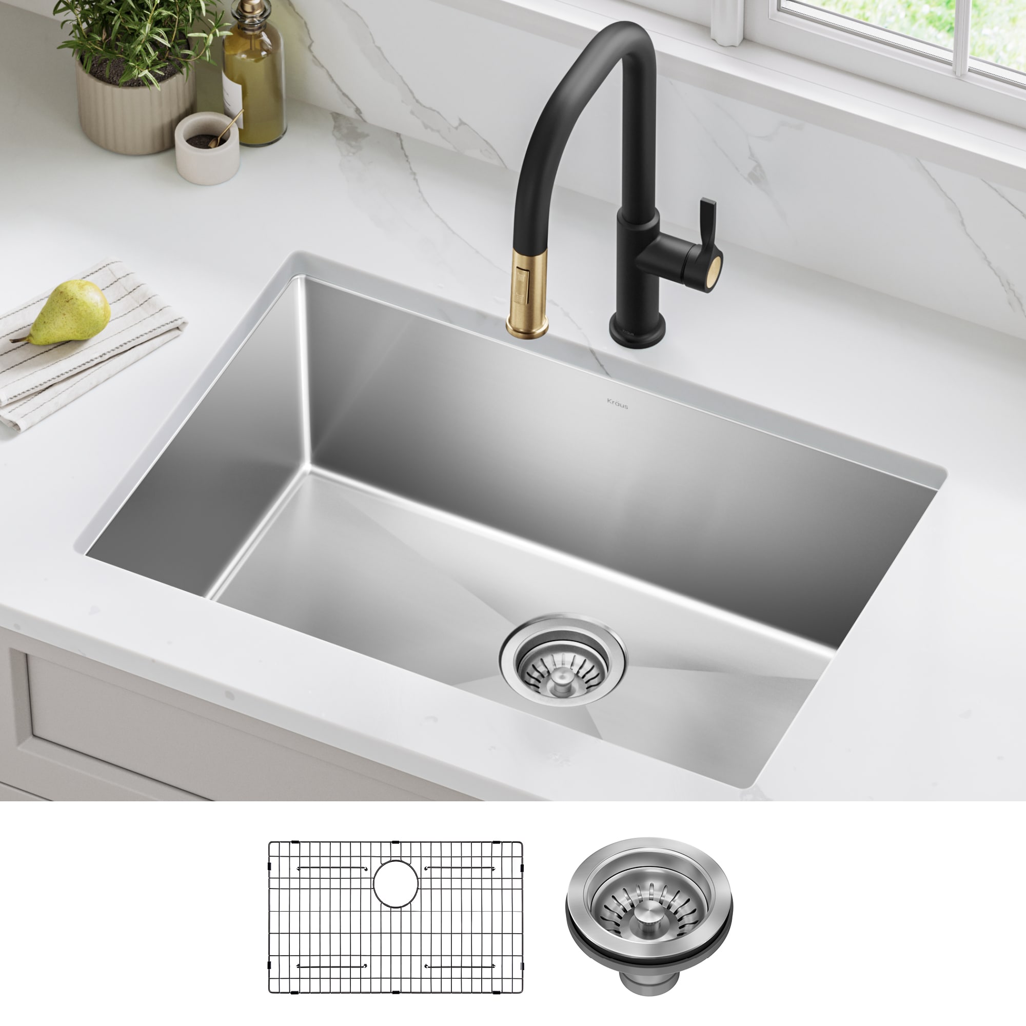 Kraus KHU100-28 Standart PRO Undermount 28-in x 19-in Stainless steel Single bowl 16 -Gauge Kitchen Sink