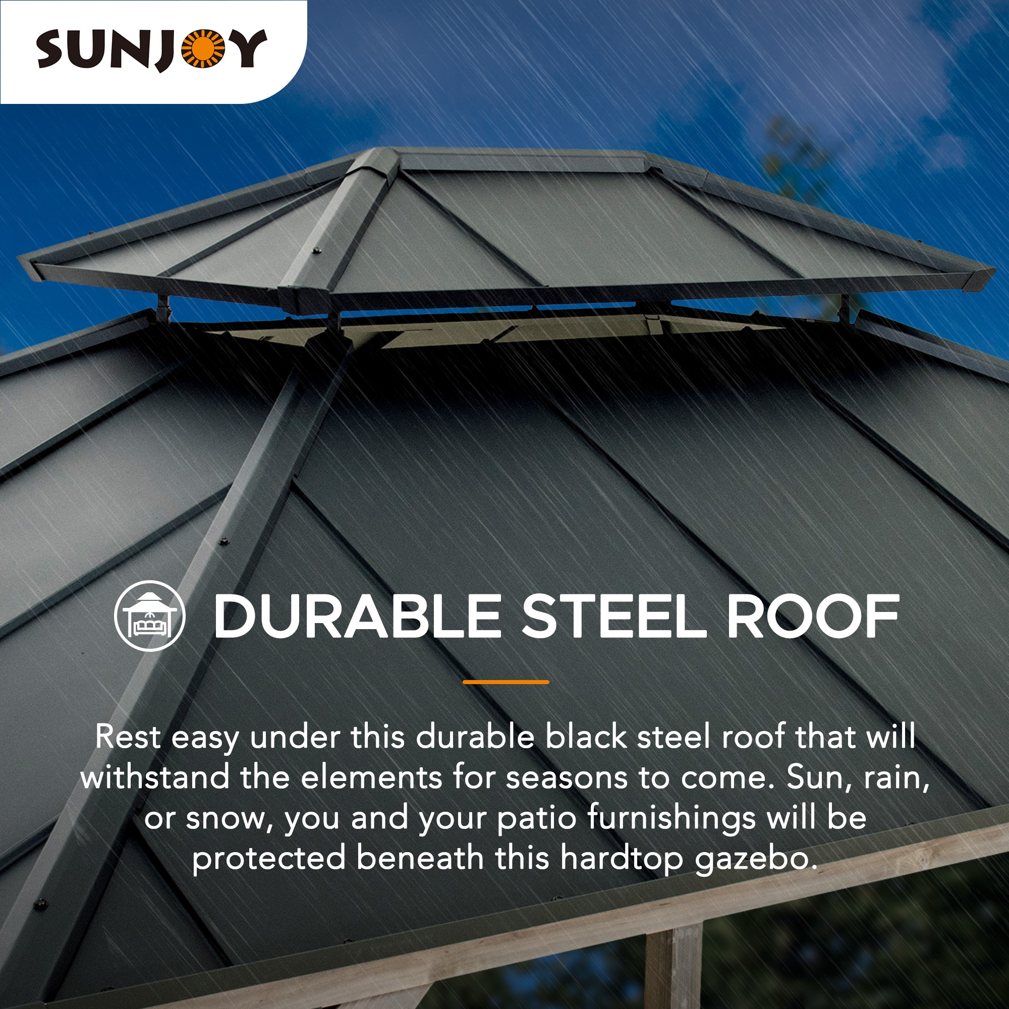Sunjoy Cedar Framed Wooden Gazebo with Steel Roof, 10 ft. x 12 ft.