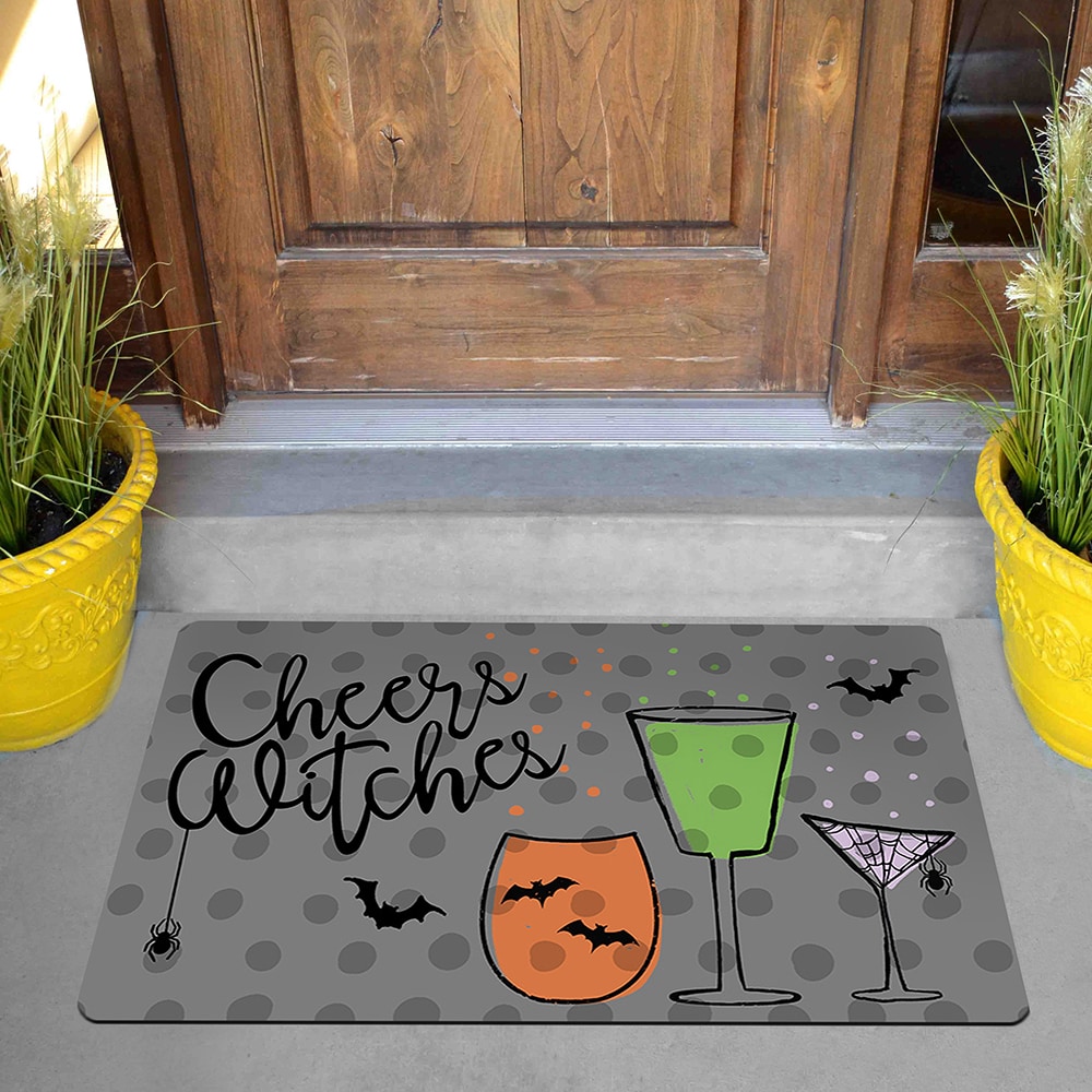 Haunted Living 2-ft x 3-ft Black/Orange/White Rectangular Indoor Door Mat  in the Mats department at