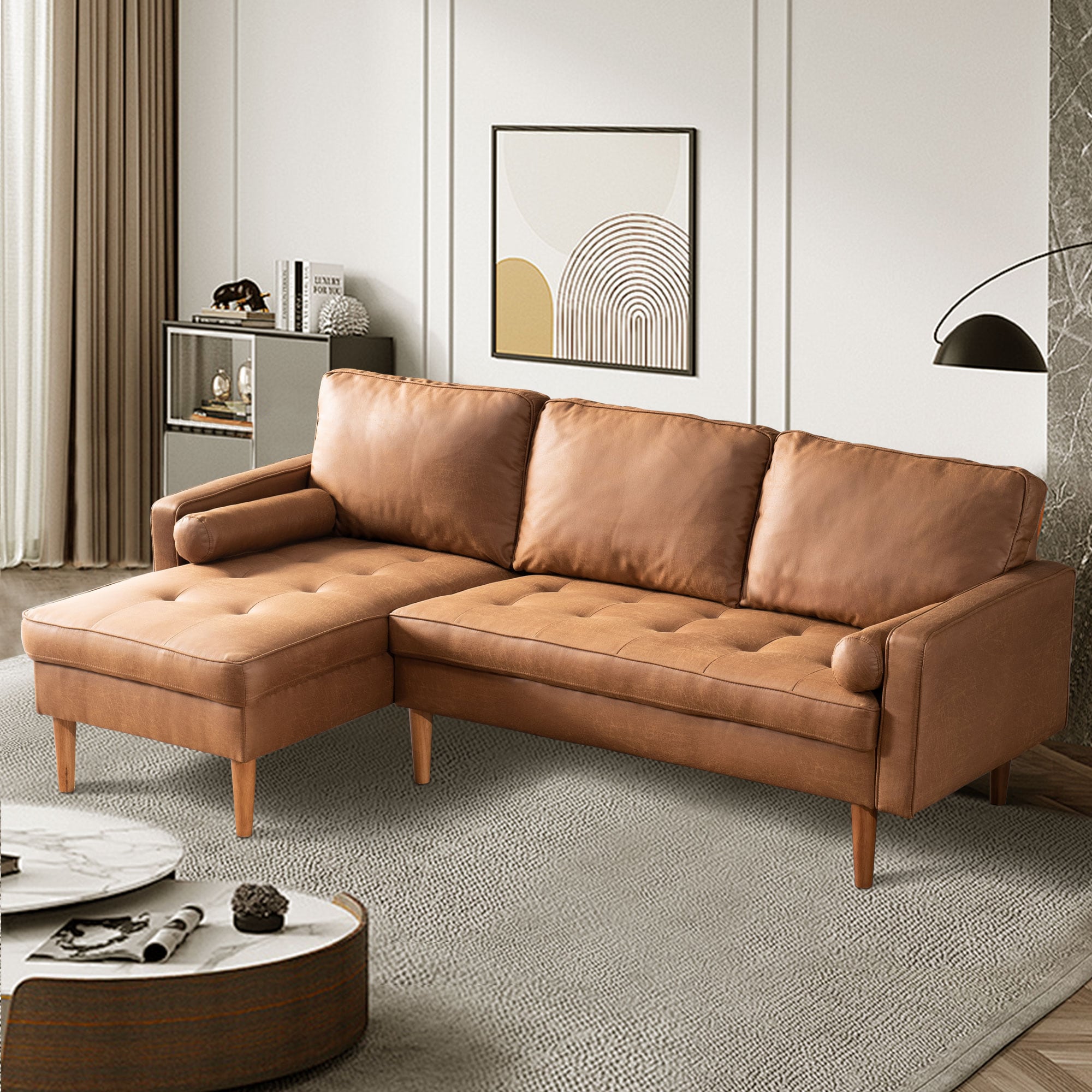 Ovios OGFL200 83.07-Inches Casual Light brown (Left Chaise) Suede Sectional