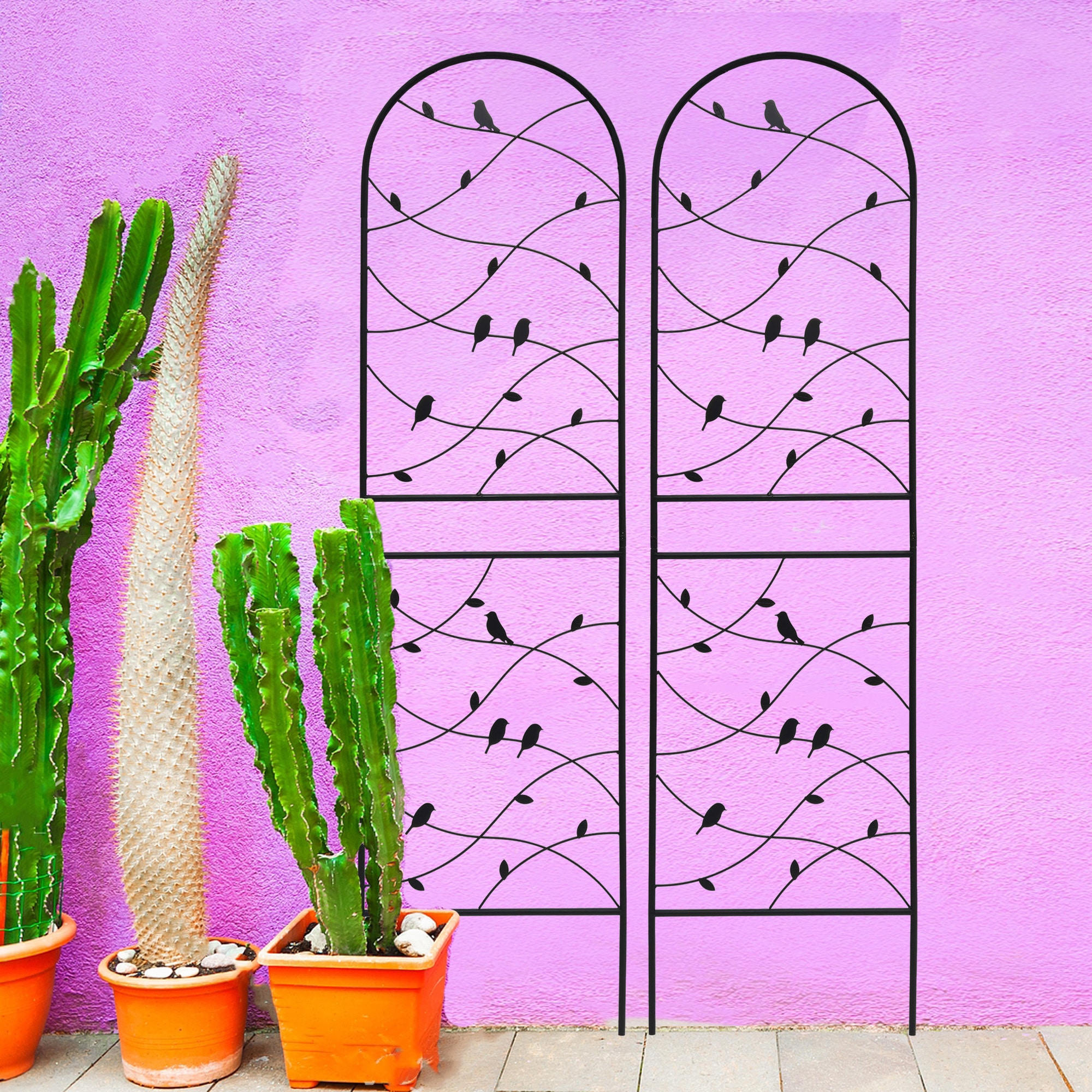 PetriMins 2 Pack Metal Garden Trellis 71 x 19.7 Rustproof Trellis for Climbing Plants Outdoor Flower Support Bird Deco Black