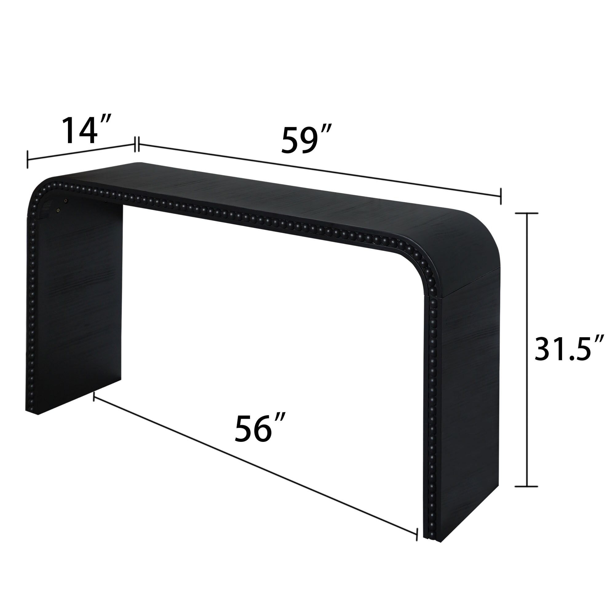 LOVMOR Black wood Console Table 59in Entryway Table Curved Waterfall ...