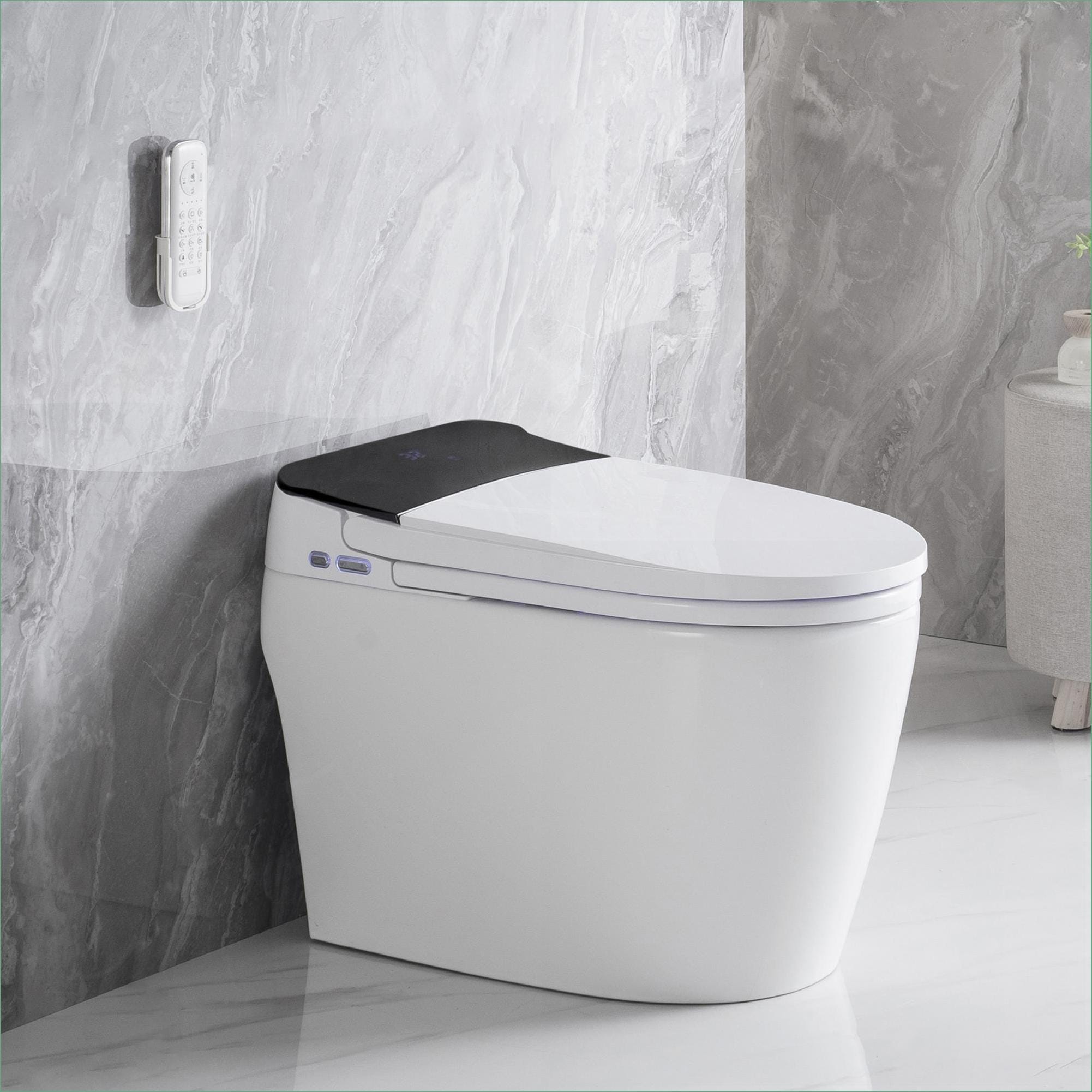 Watnature - Elongated Smart Toilet Built-in Heated Bidet Seat Pearl White Intelligent Toilet wit...