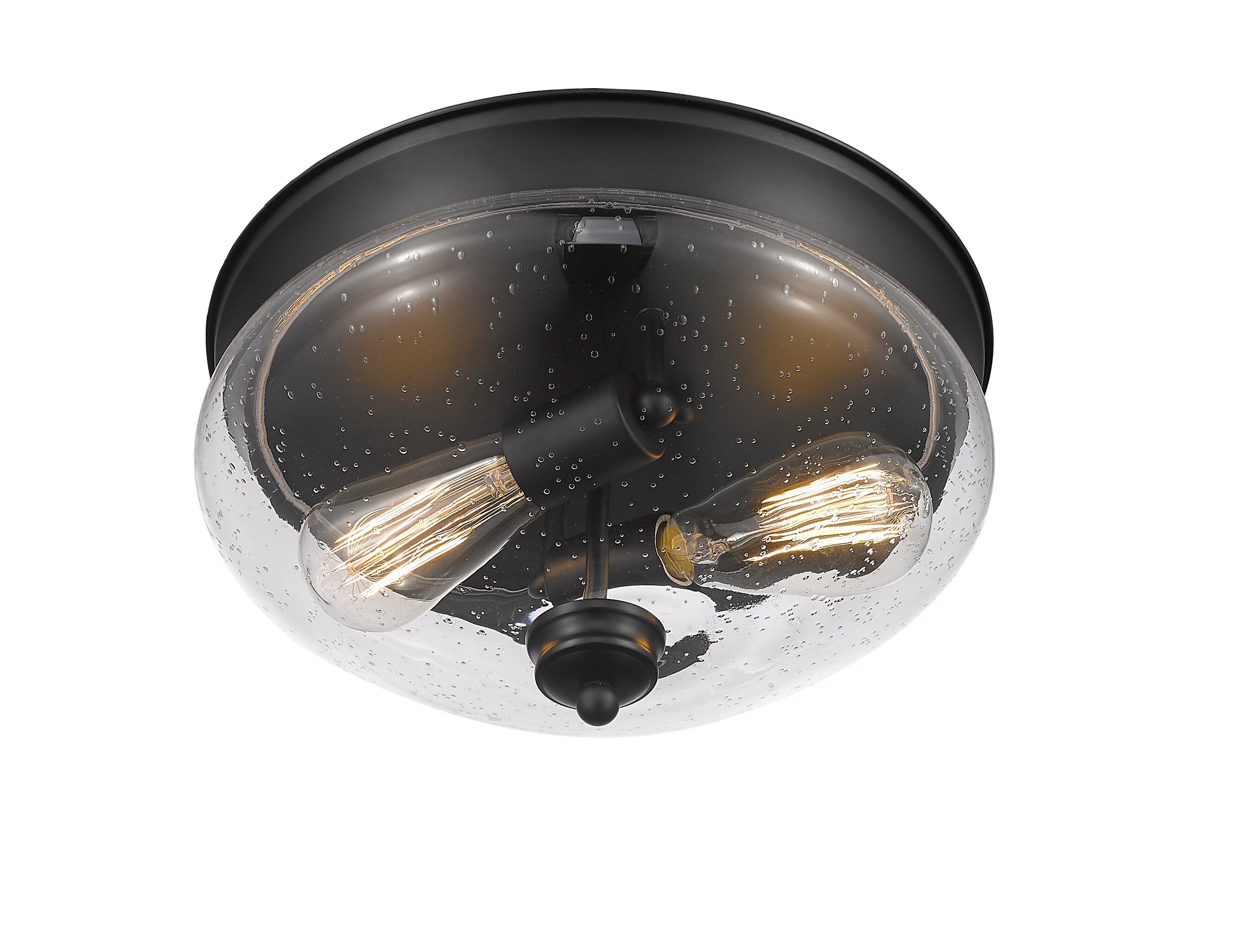 Matte Black Glass 2-Light Flush Mount Ceiling Fixture