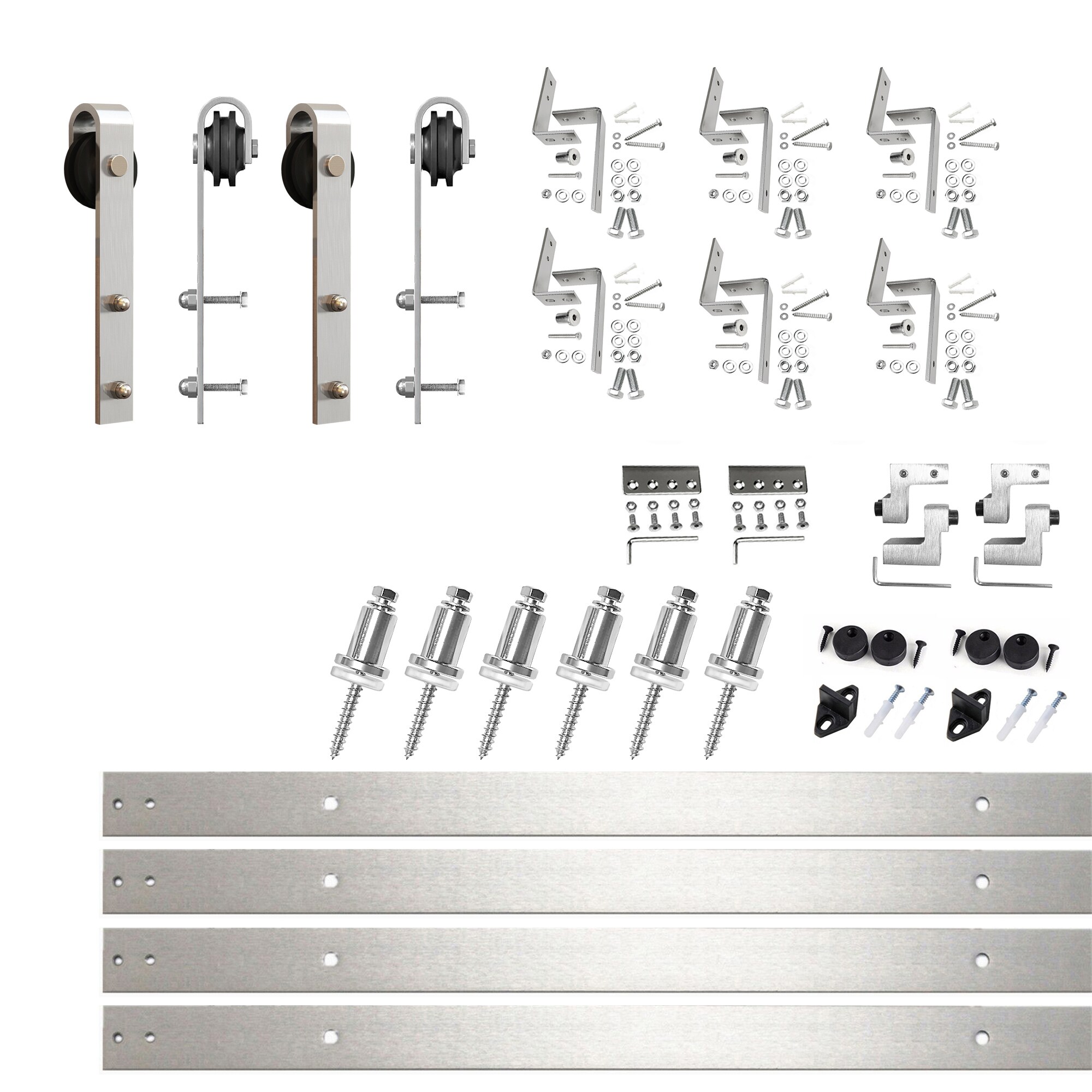 HOMACER YT3DNZ108C 108-in Brushed Brushed Nickel Indoor J-strap Double bypass Barn door hardware kit